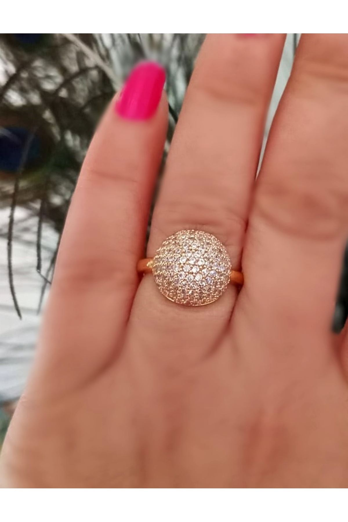 Gold Zirkon Taşlı Top Ayarlanabilir Şık Yüzük