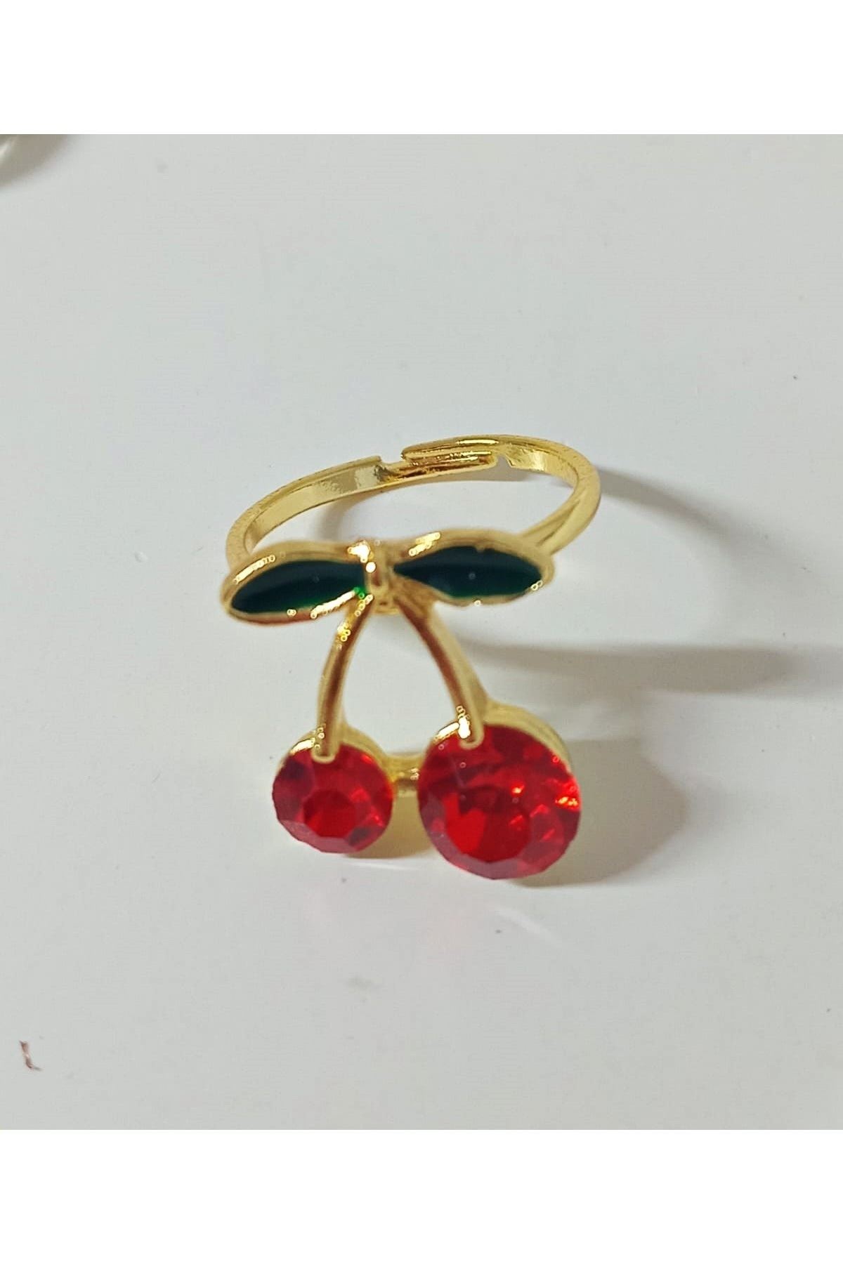 Gold Kiraz Taşlı Ayarlanabilir Yüzük