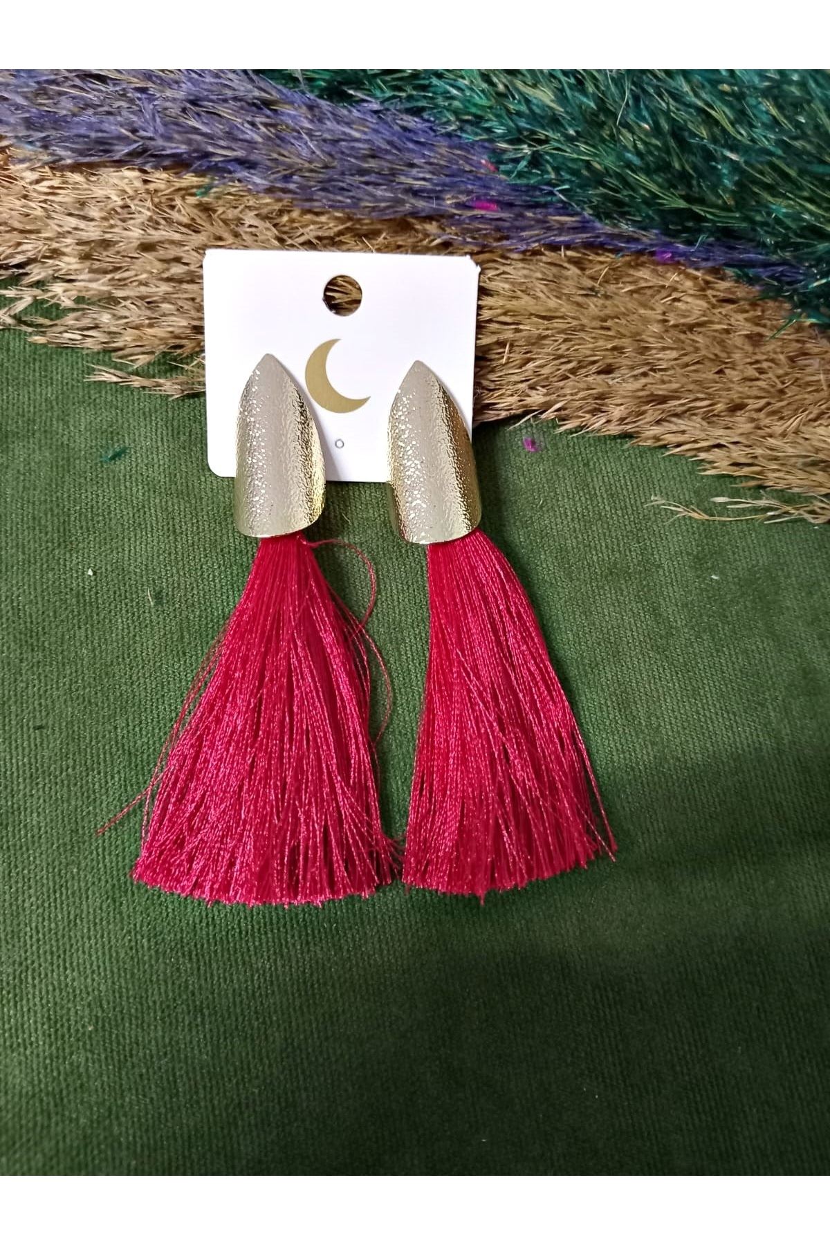 Gold  Tasarım Uzun Şık Marka Püskül Kadın Küpe