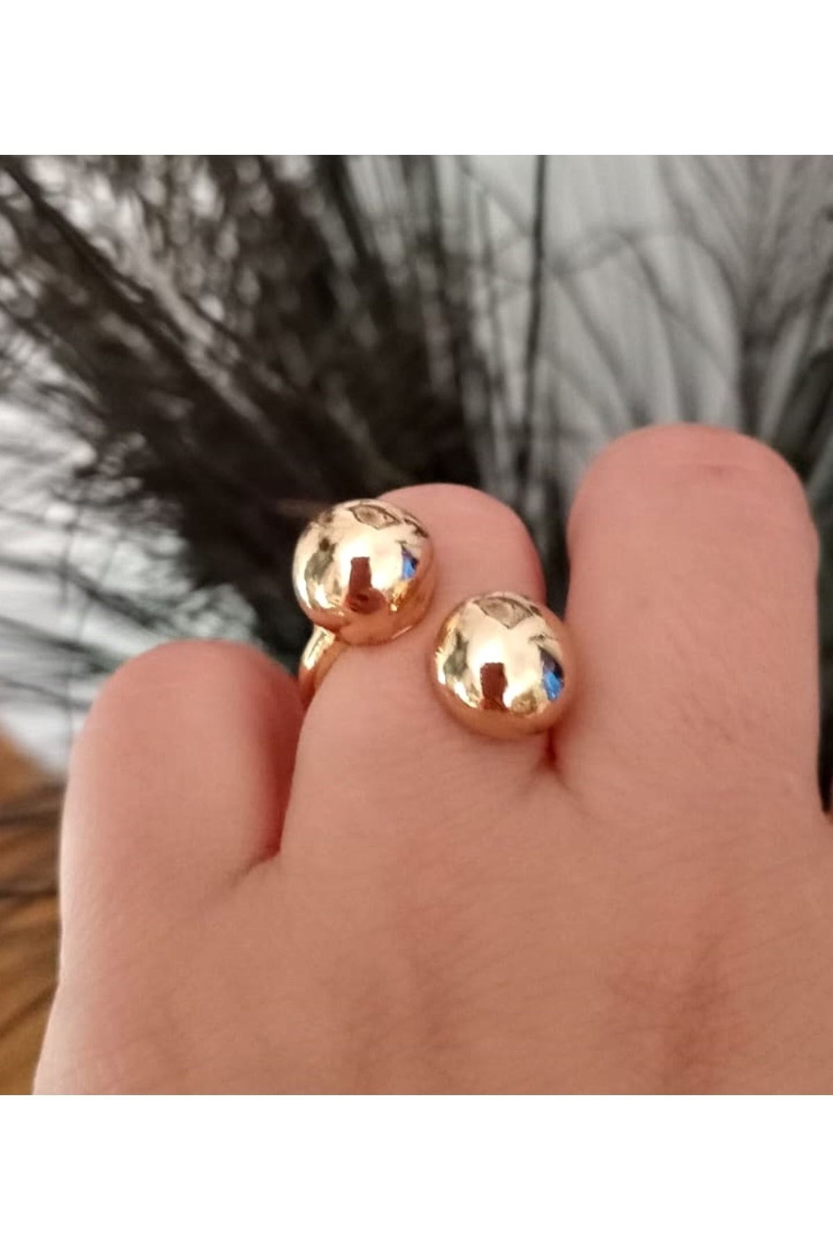 Gold İki Topçuklu Ayarlanabilir Yüzük