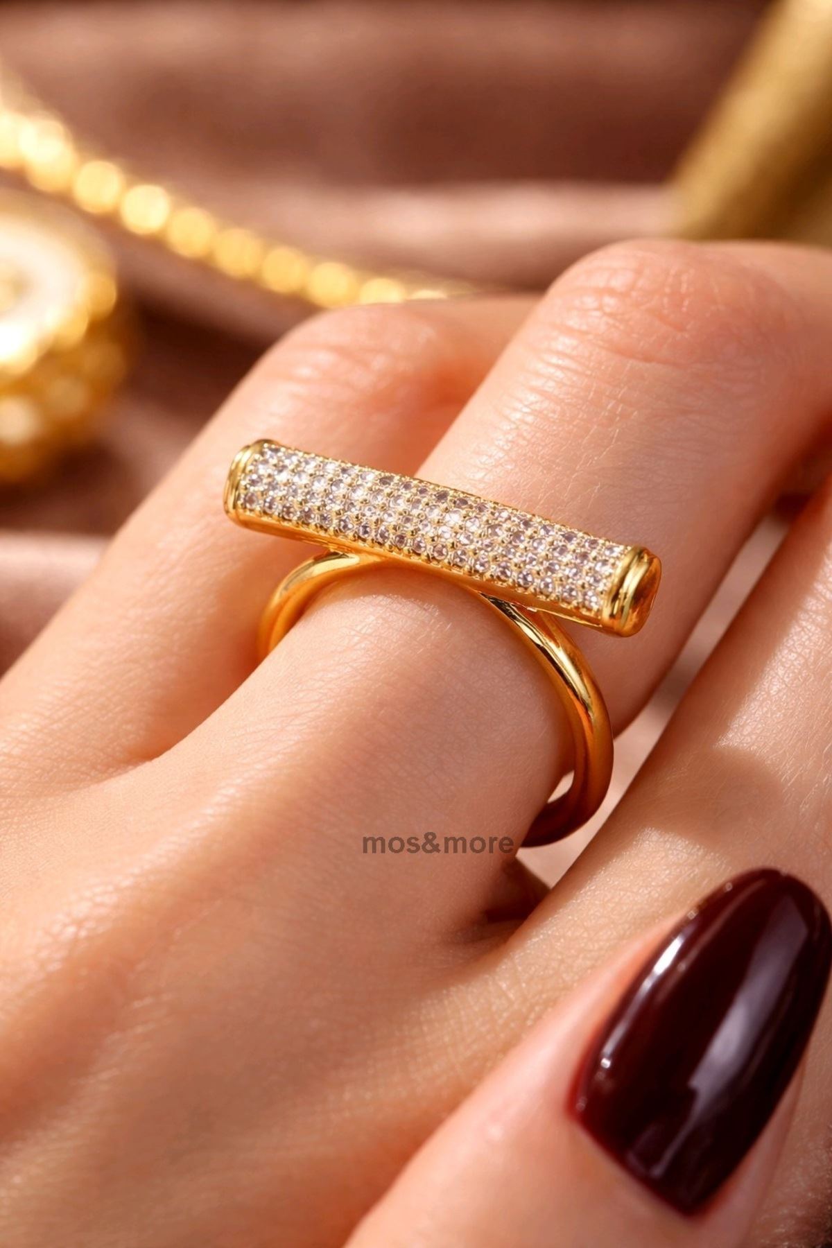 Gold Zirkon Taşlı Yüzük, Ayarlanabilir