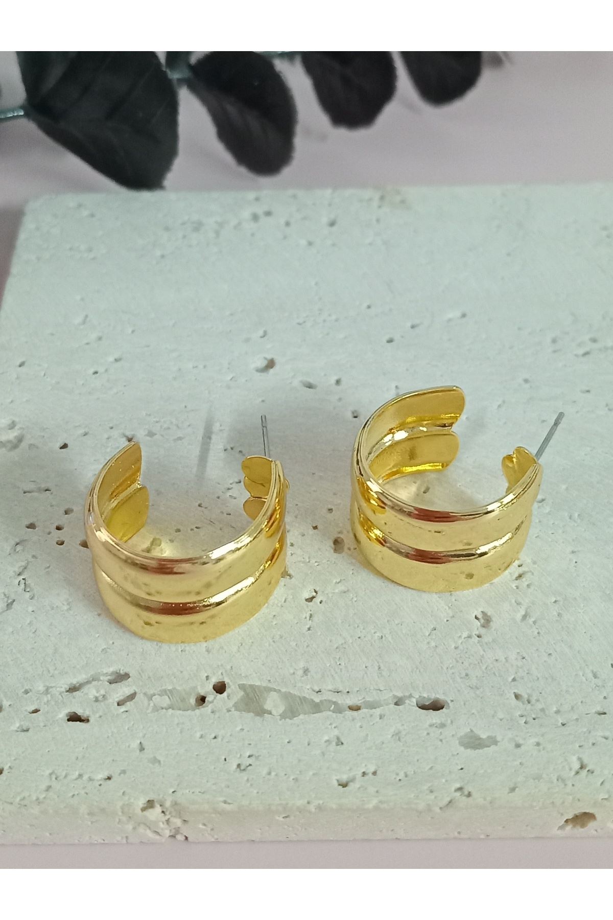 Gold Yalı Çapkını Pelo Küpe, Çiftli Halka Küpe