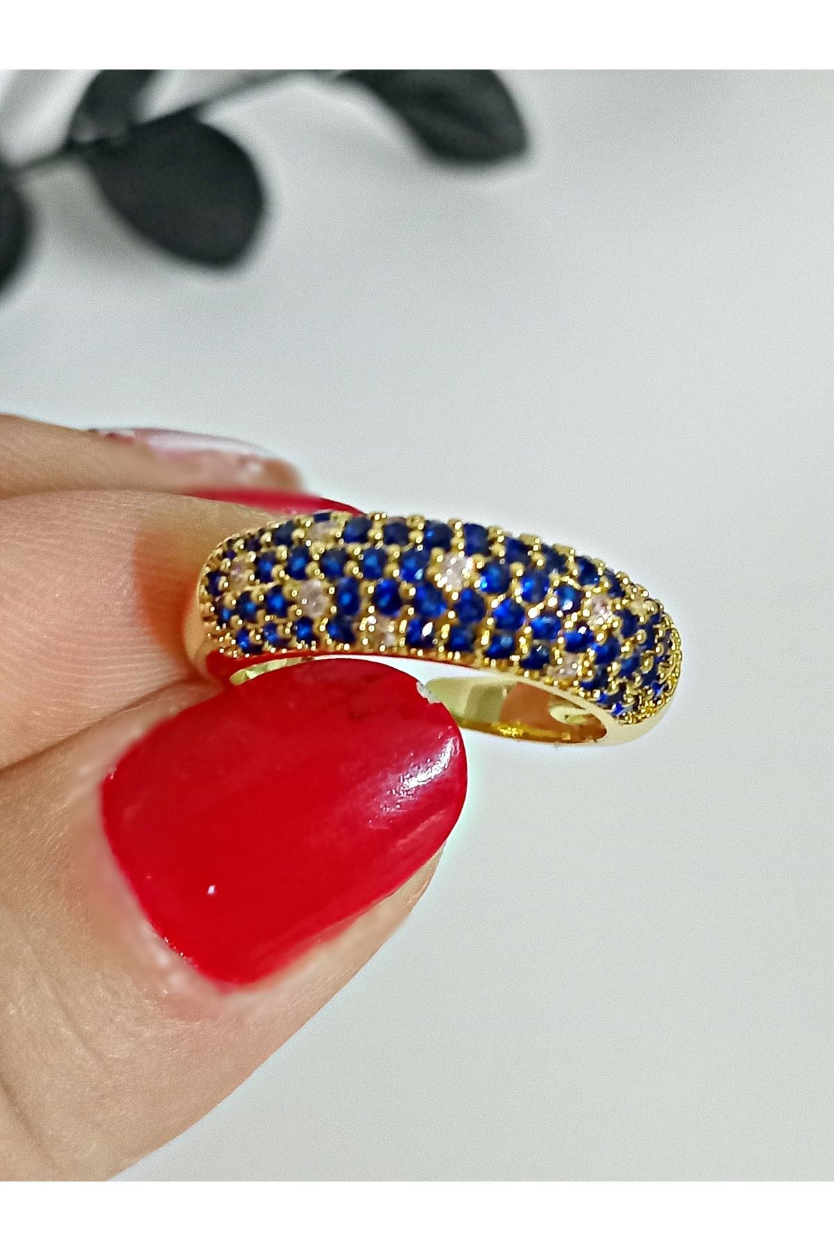 Çelik Gold Lacivert Taşlı Ayarlanabilir Yüzük