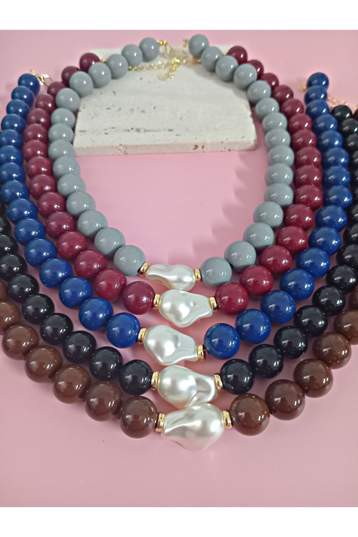Siyah Boncuklu İncili (44cm +6cm) Şık Kadın Kolye