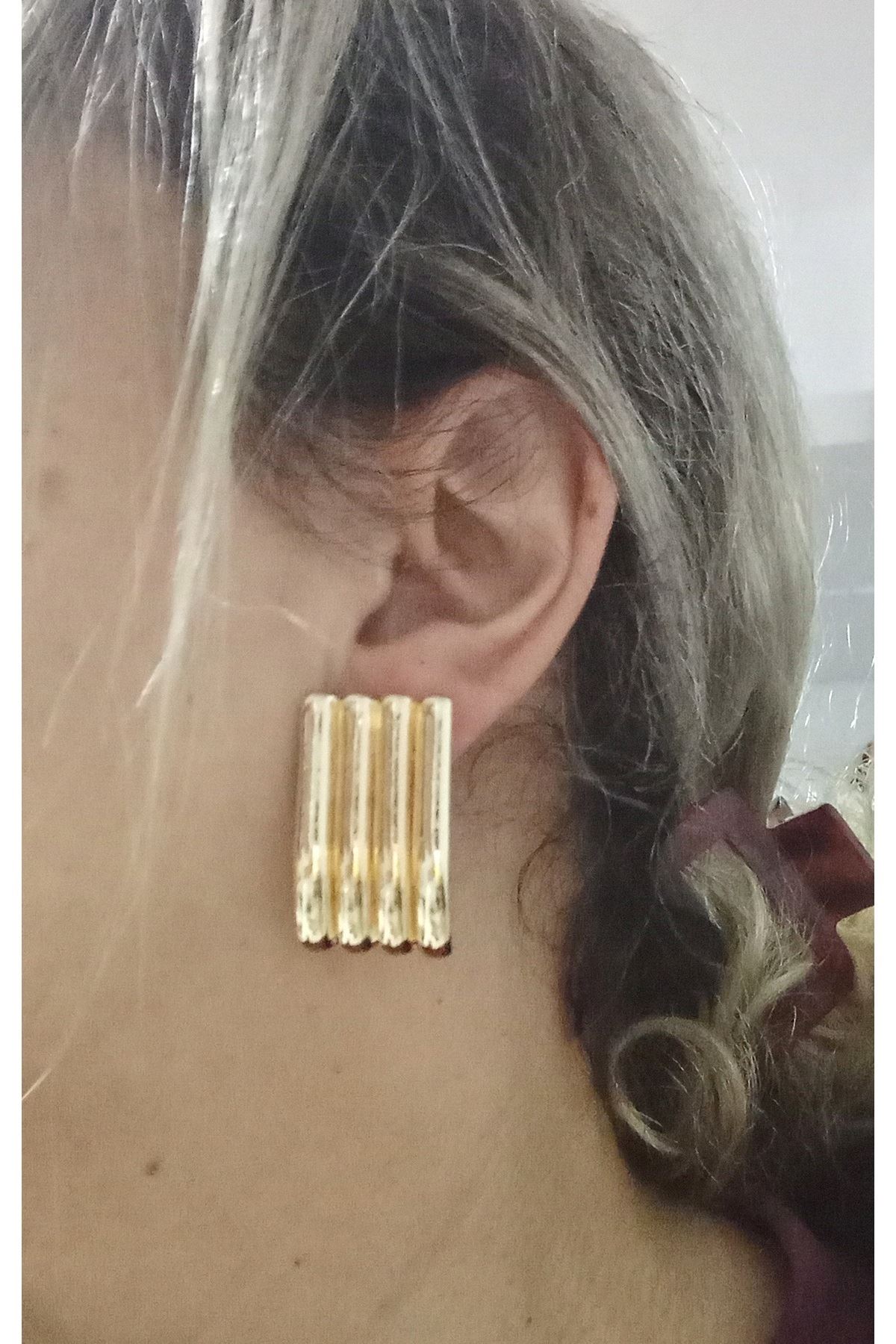 Gold Dörtgen Plaka Kadın Küpe