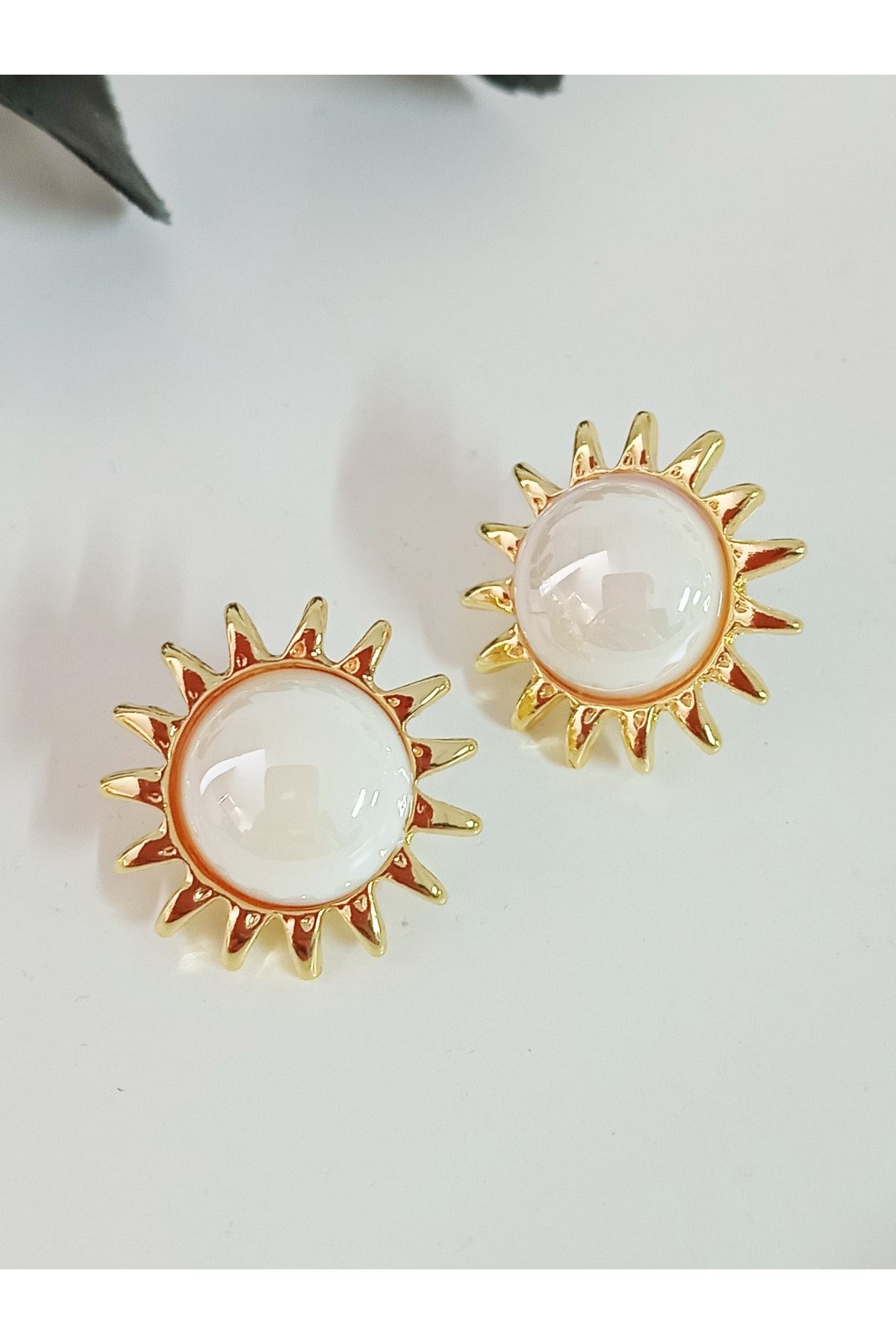 Gold İncili Güneş Kadın Küpe