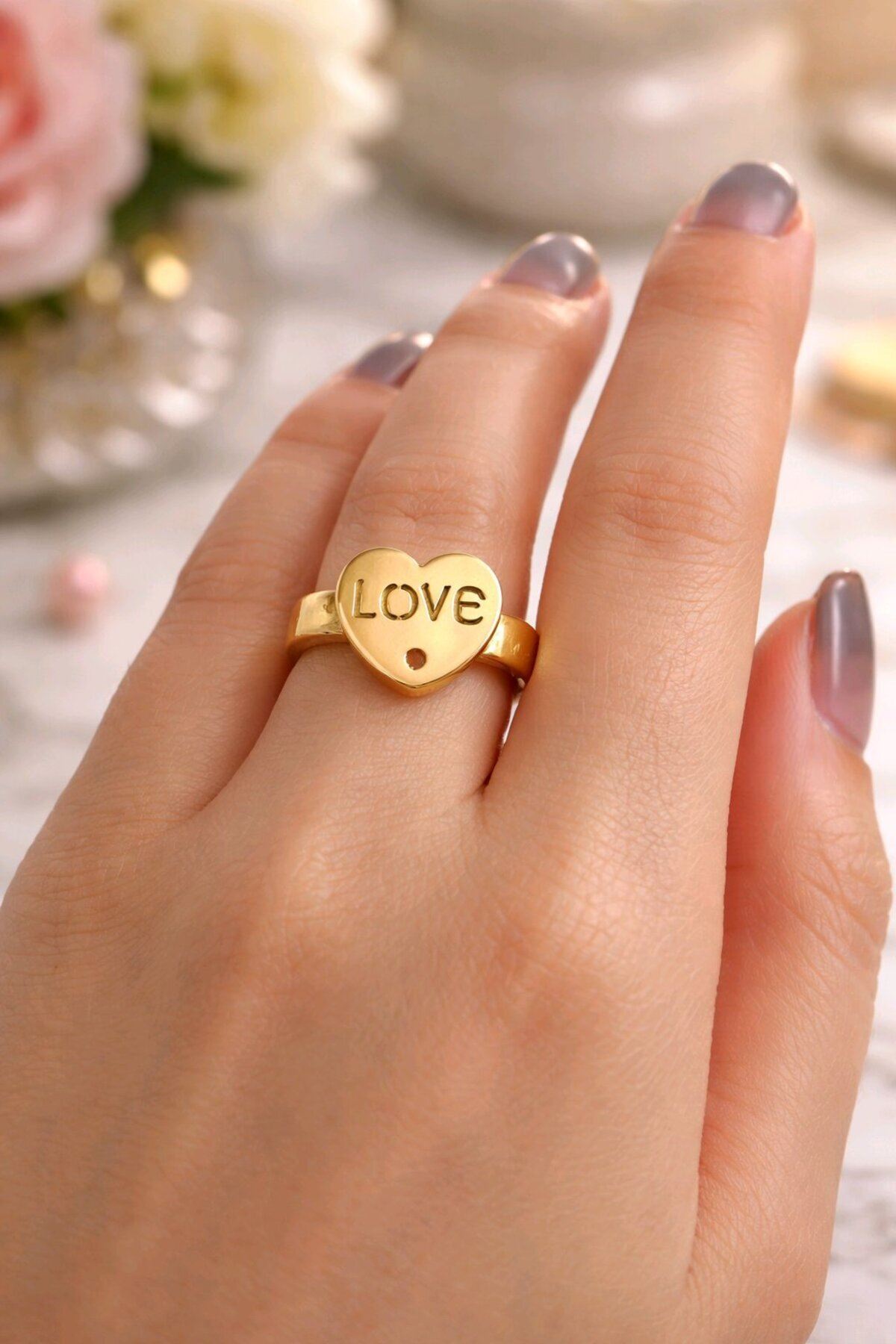 Çelik Gold Love Yüzük