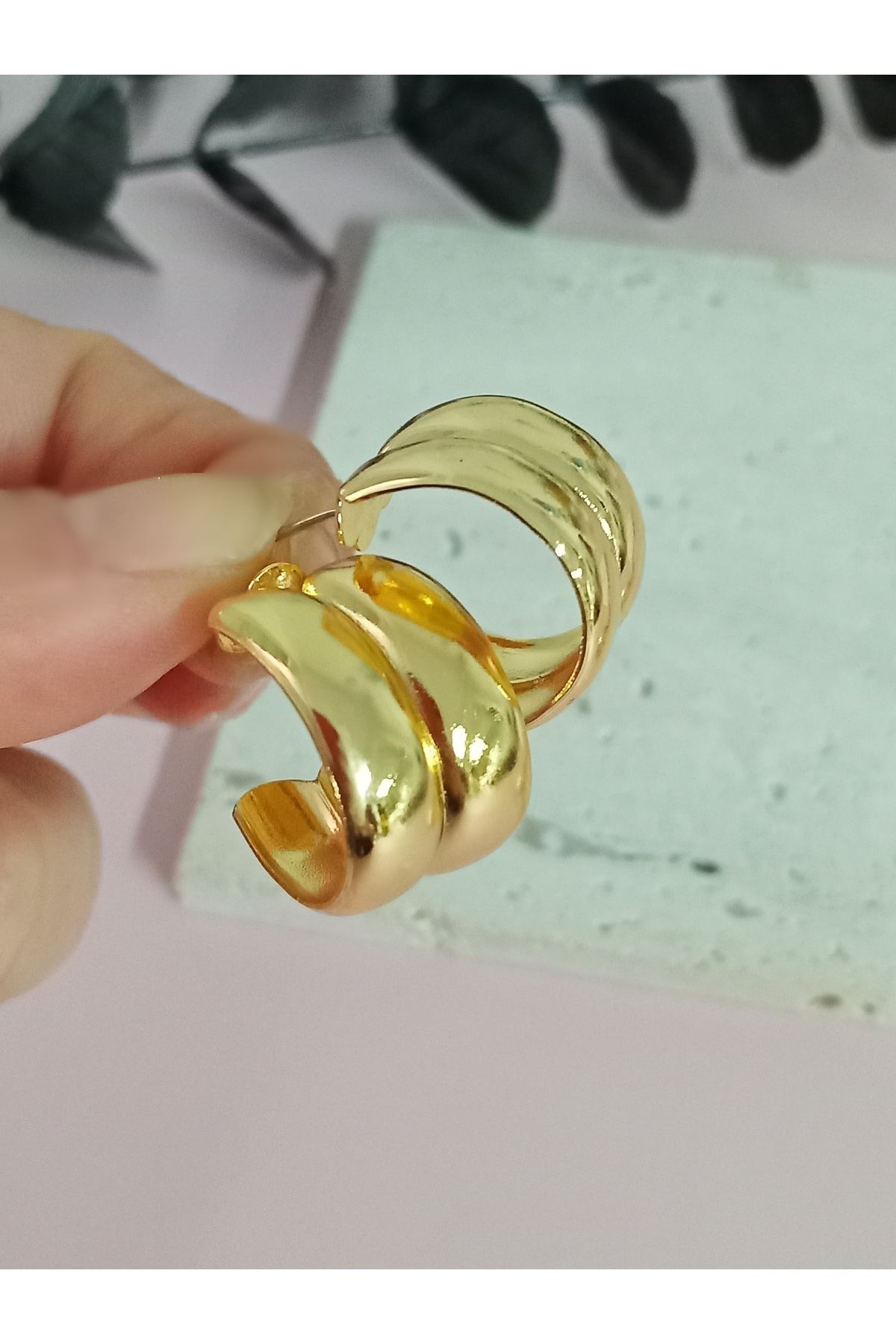 Gold Yalı Çapkını Pelo Küpe, Çiftli Halka Küpe