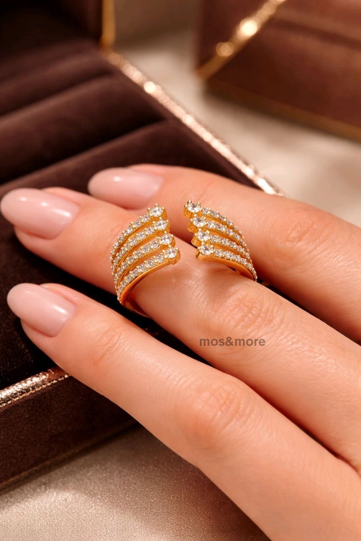 Gold Zirkon Taşlı Yüzük, Ayarlanabilir