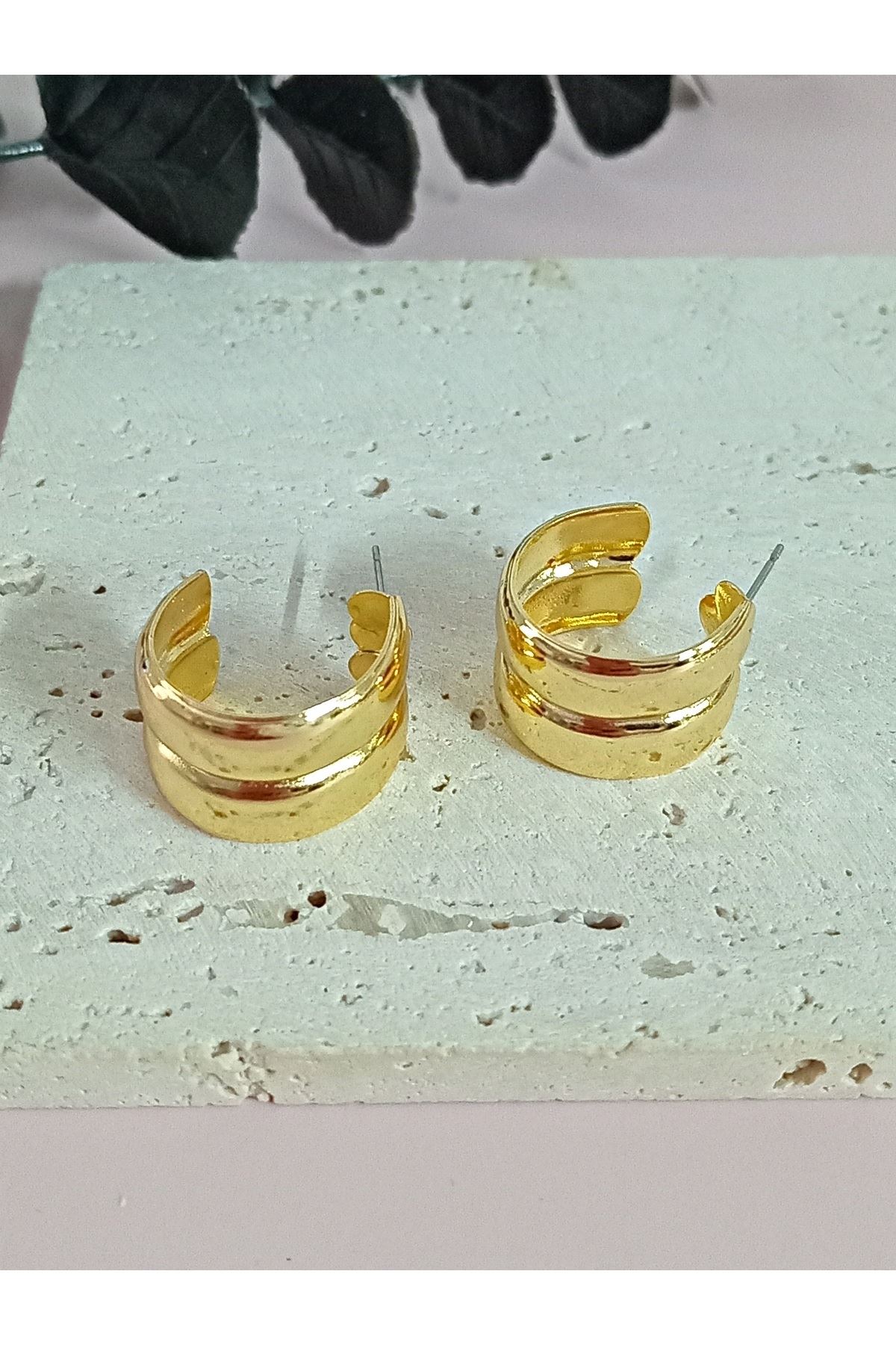 Gold Yalı Çapkını Pelo Küpe, Çiftli Halka Küpe