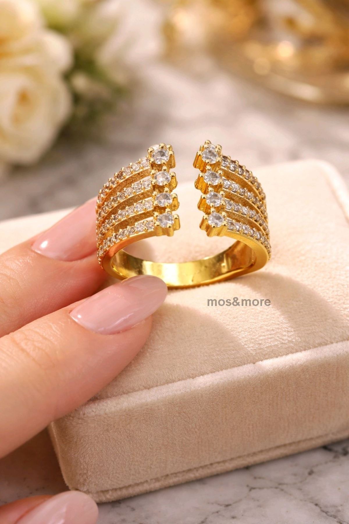 Gold Zirkon Taşlı Yüzük, Ayarlanabilir