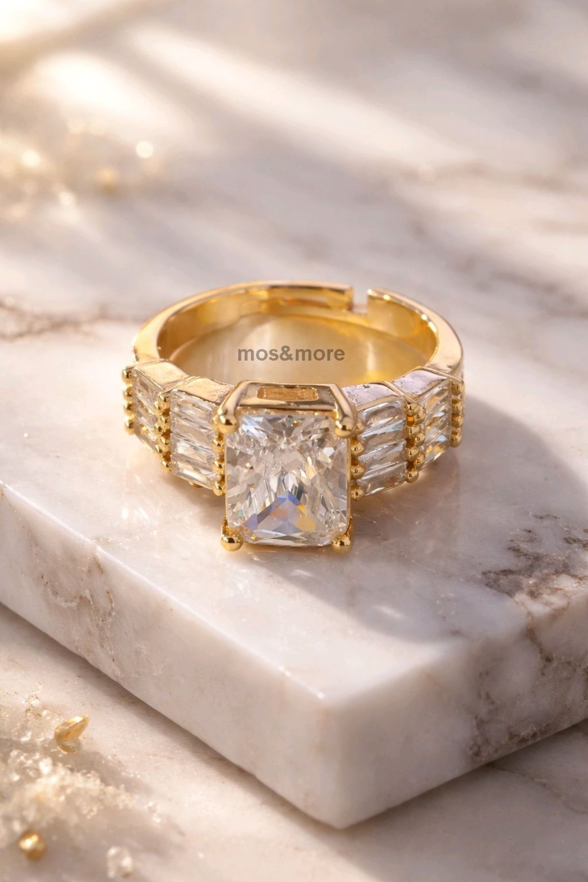 Gold Baget Taşlı Yüzük, Ayarlanabilir