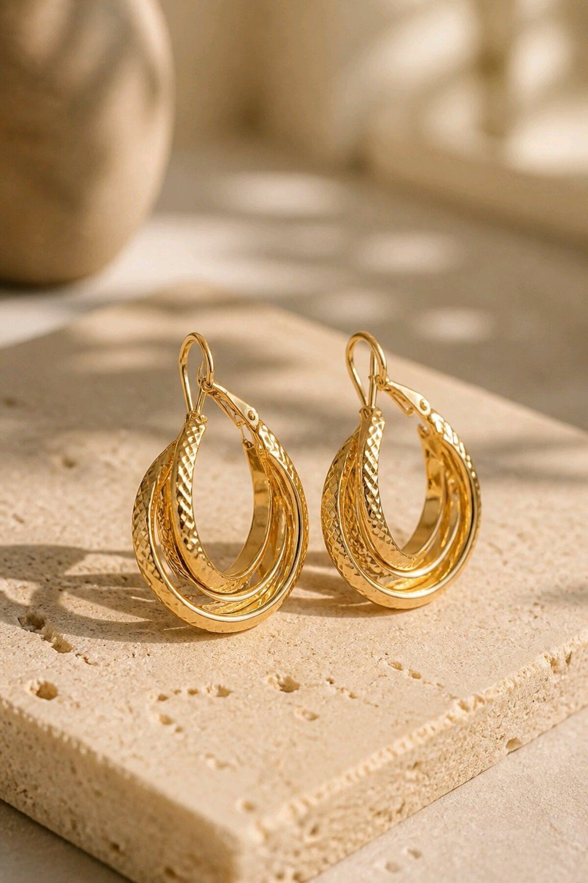 Gold Dokulu Halka Küpe, Çap:2,5 cm