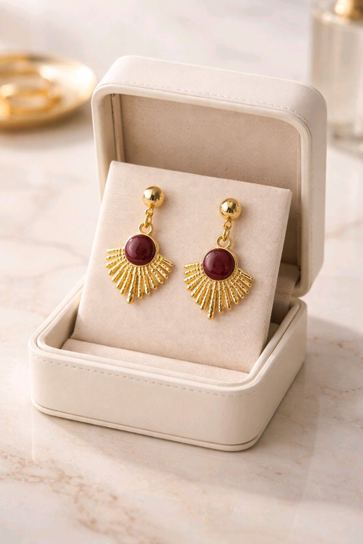Gold Bordo Mineli Küpe, Çok Hafif