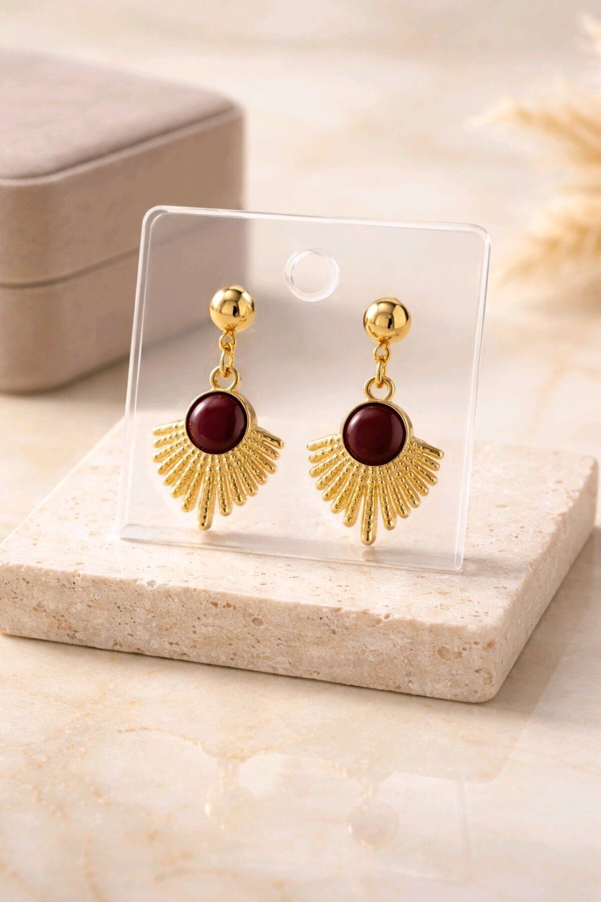Gold Bordo Mineli Küpe, Çok Hafif