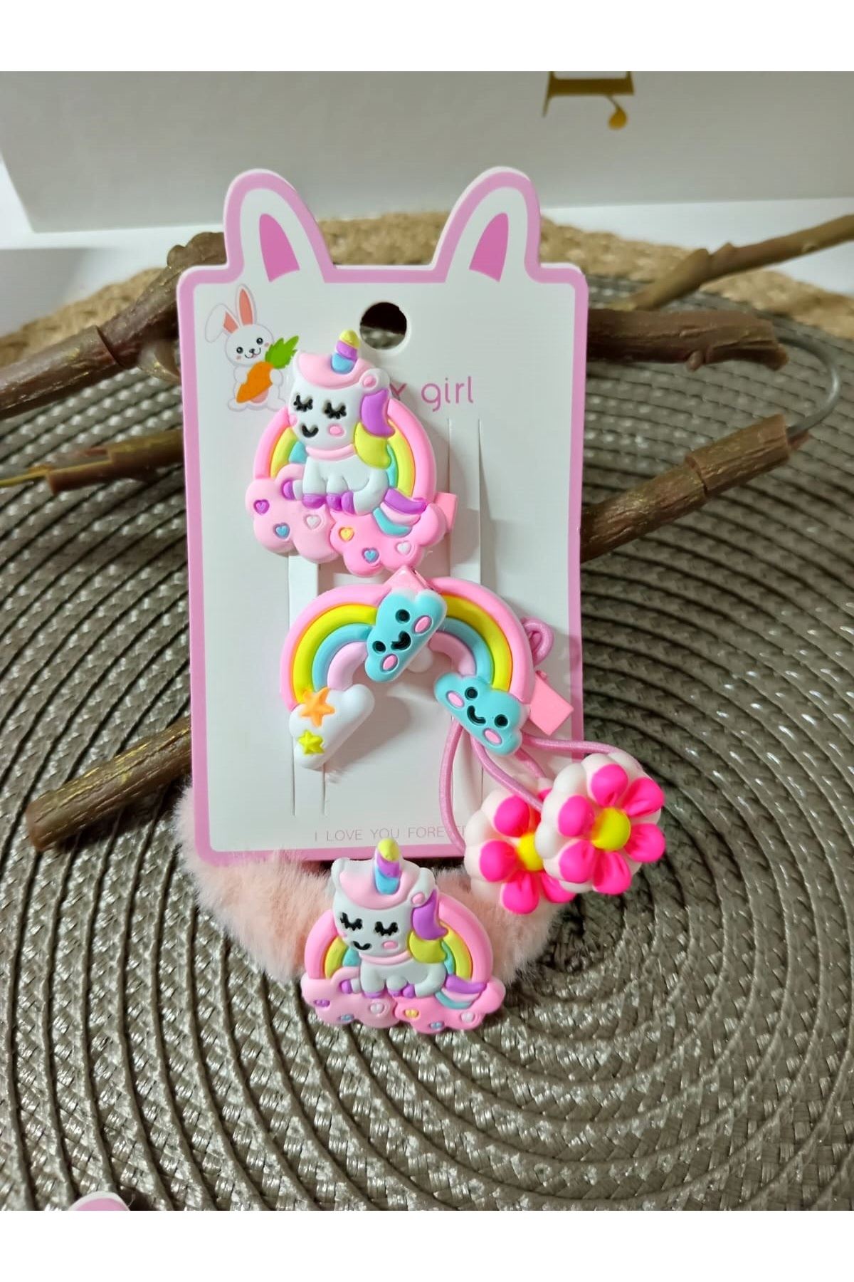 6 Parça Unicorn Çocuk Pens ve Havlu Toka Seti