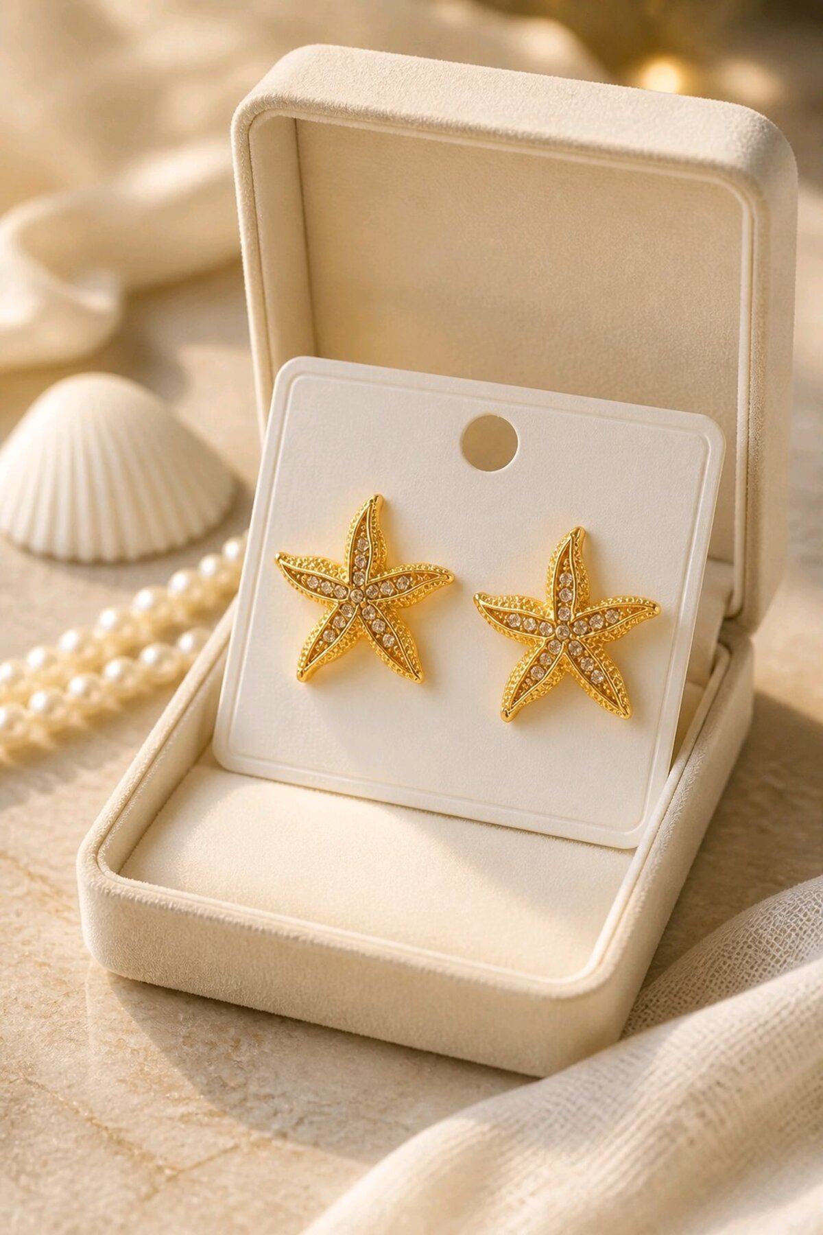 Gold Taşlı Yıldız Küpe