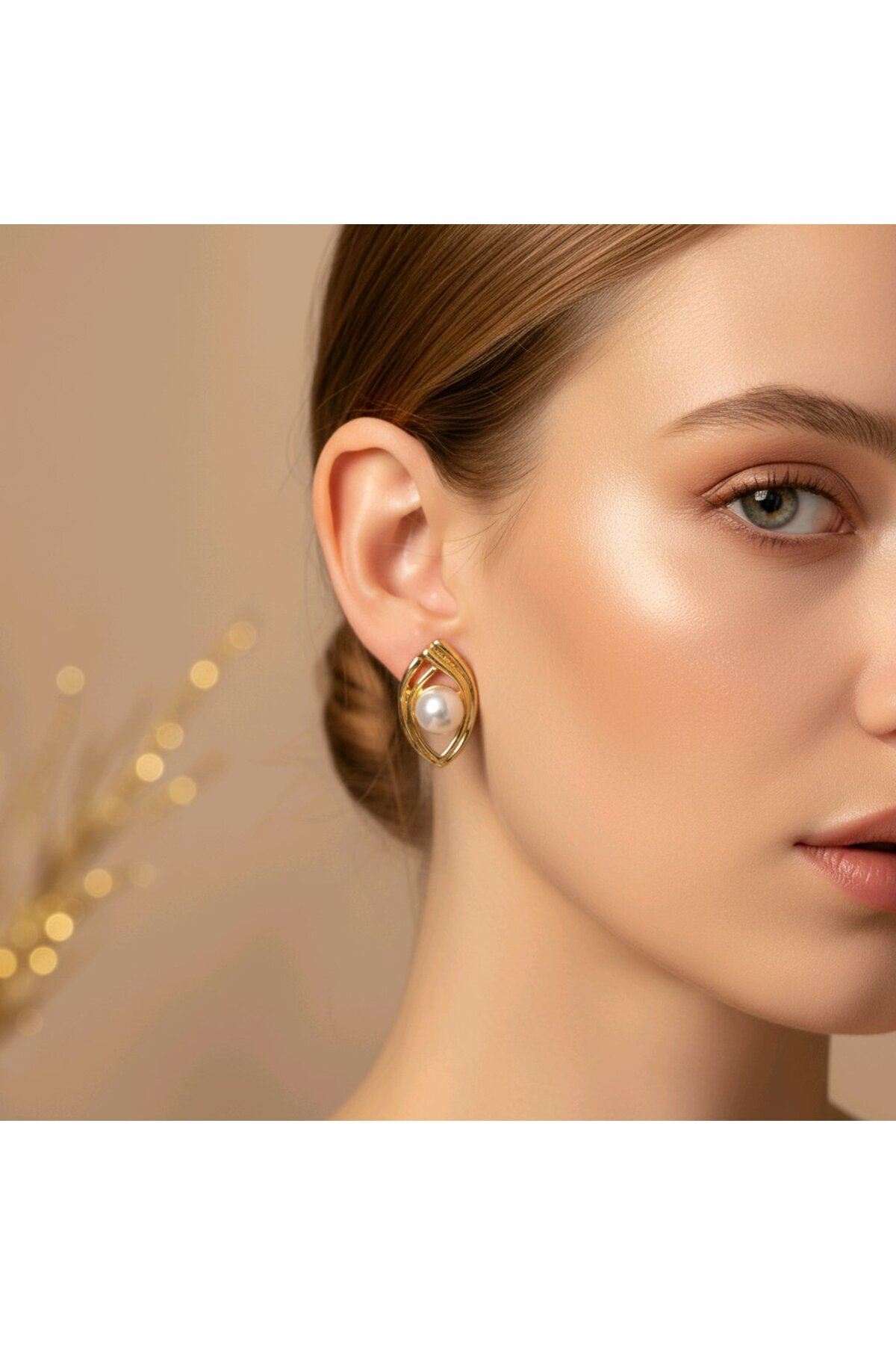 Gold İncili Göz Küpe