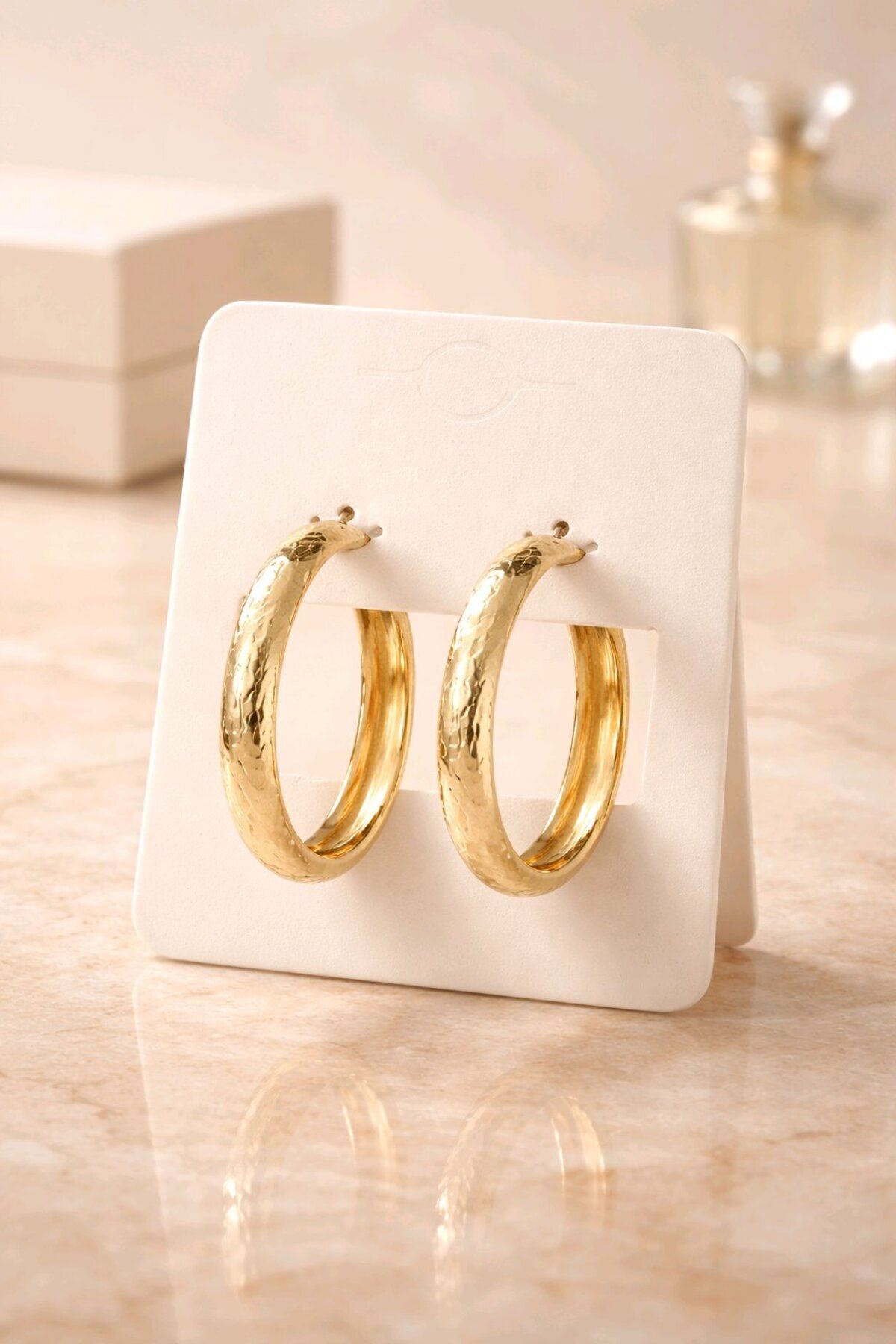 Gold 4cm Laser Baskılı Halka Küpe, Çok Hafif