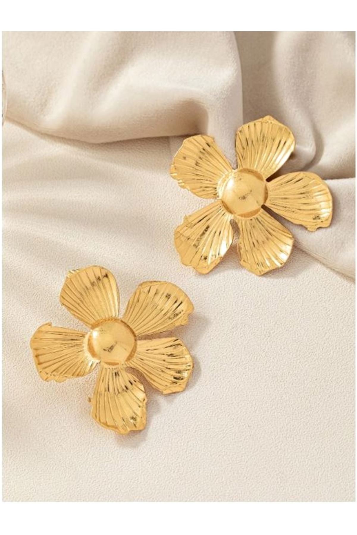 Gold Büyük Flower Çiçek Kadın Küpe, Çok Hafif