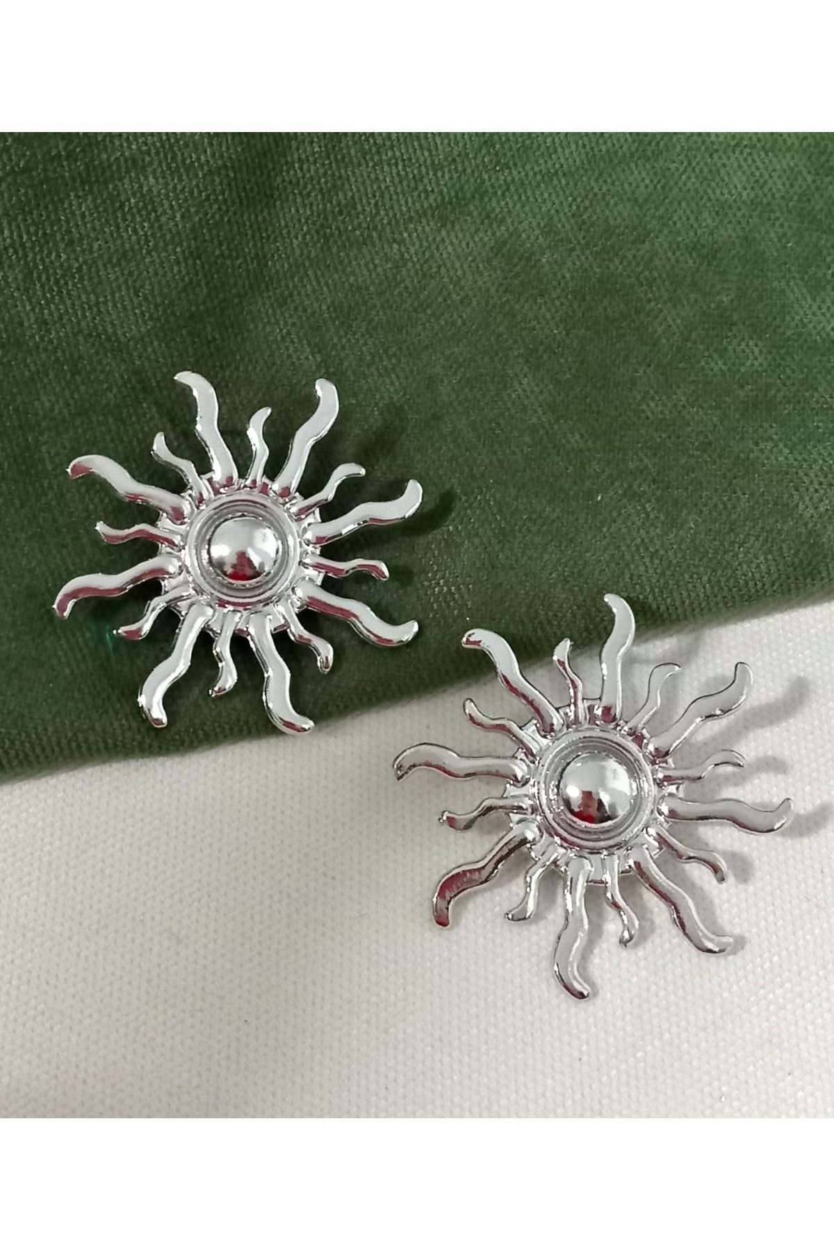 Gümüş Büyük (5CM) Güneş Kadın Küpe Premium