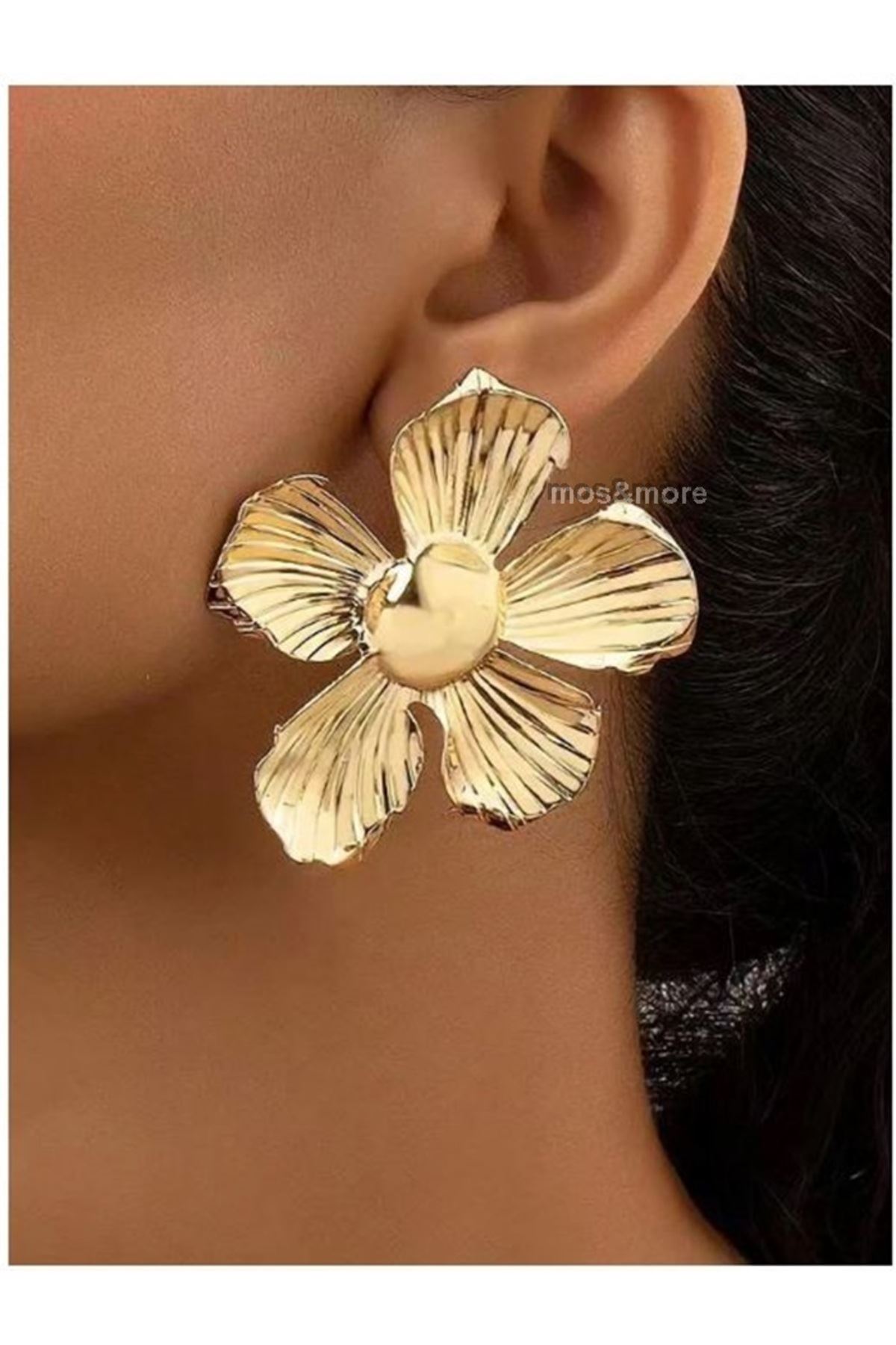 Gold Büyük Flower Çiçek Kadın Küpe, Çok Hafif