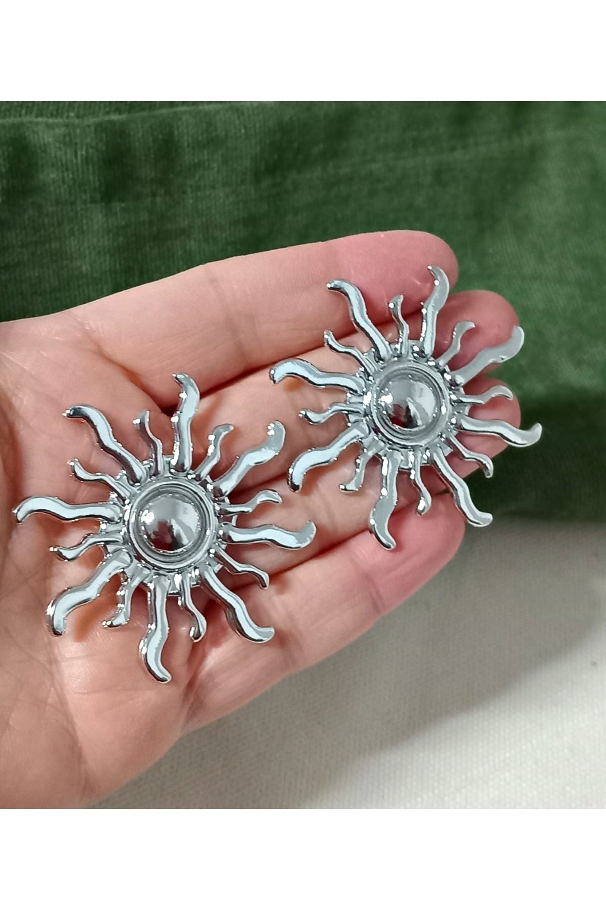 Gümüş Büyük (5CM) Güneş Kadın Küpe Premium