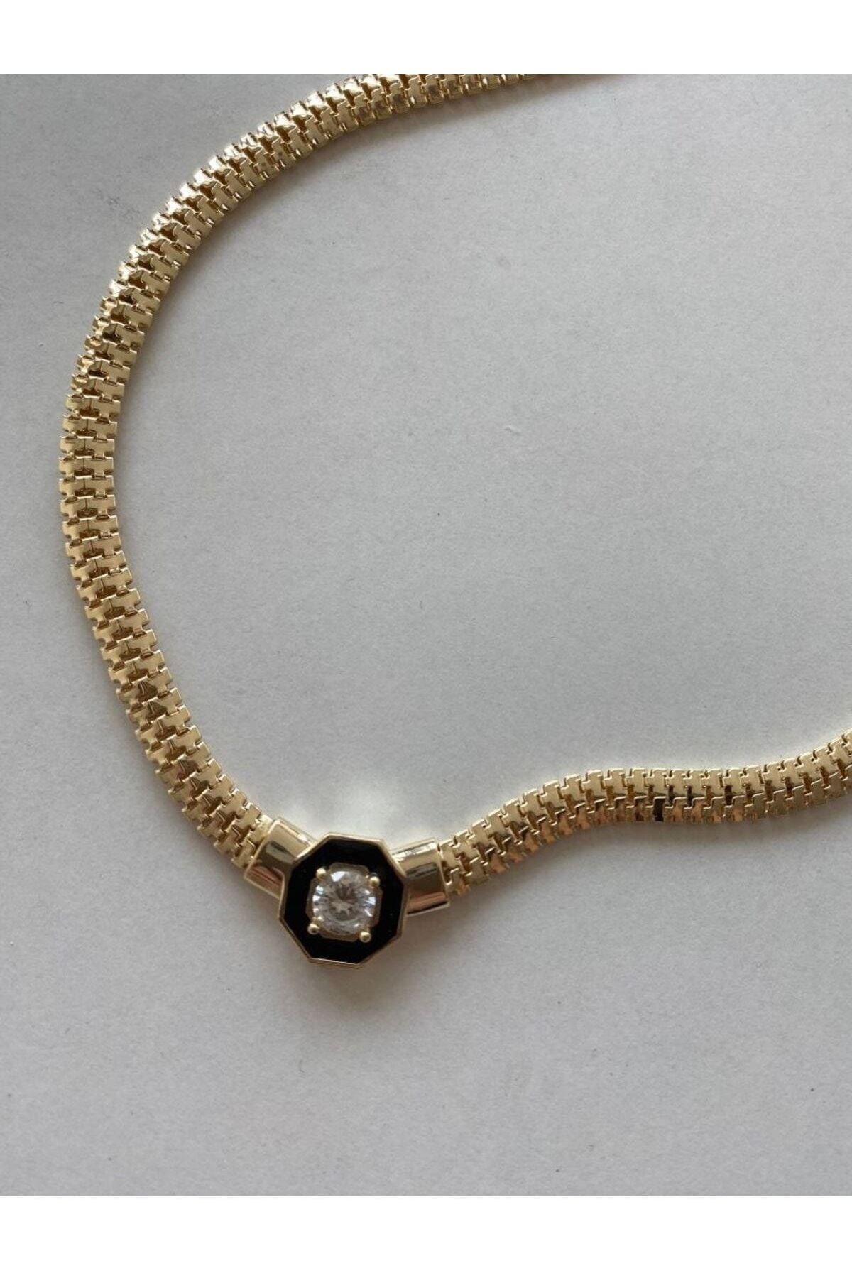 316 L Çelik Gold Taşlı Serenay Kolye