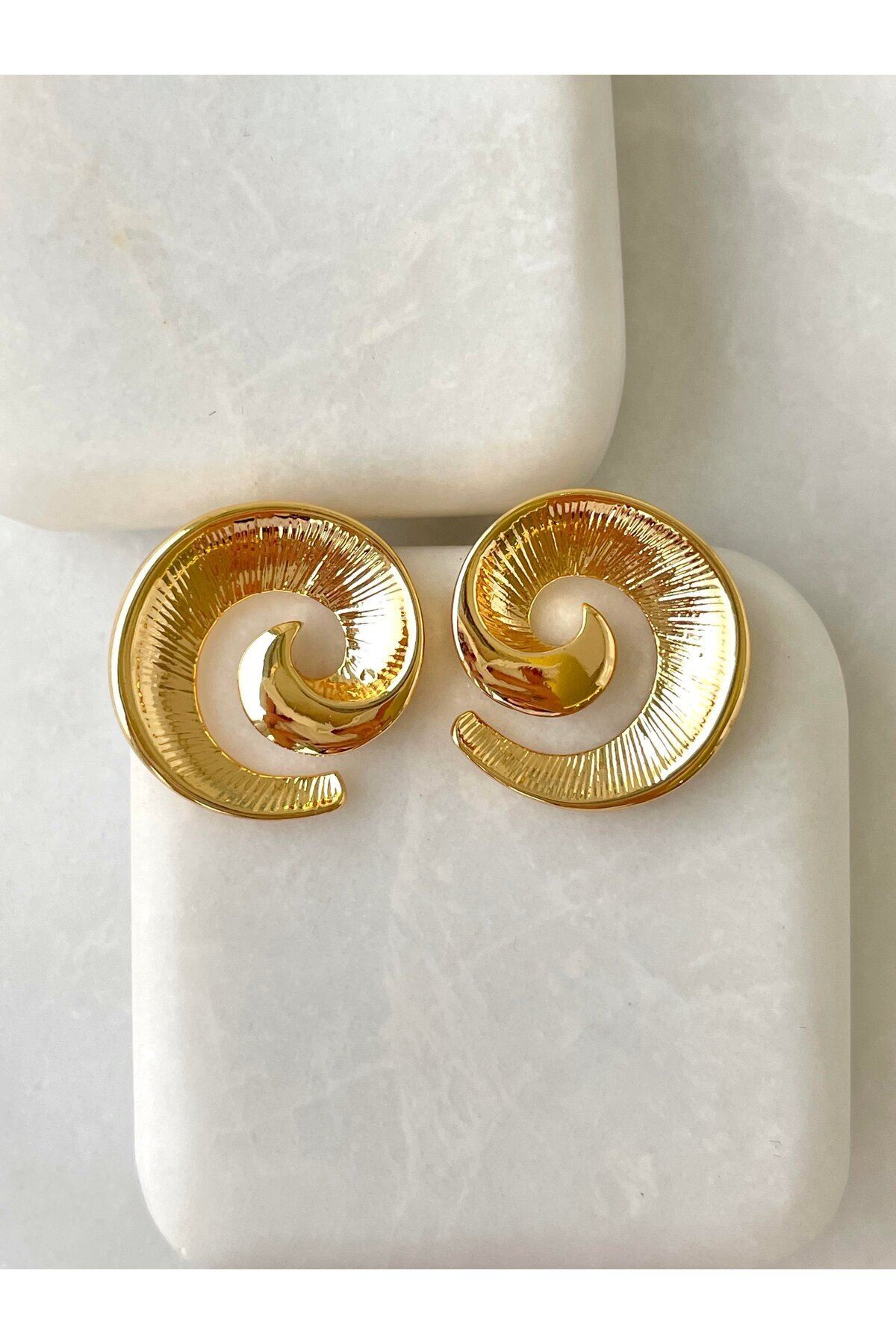 Gold Çizgi Detaylı Sparkle Şık  Kadın Küpe