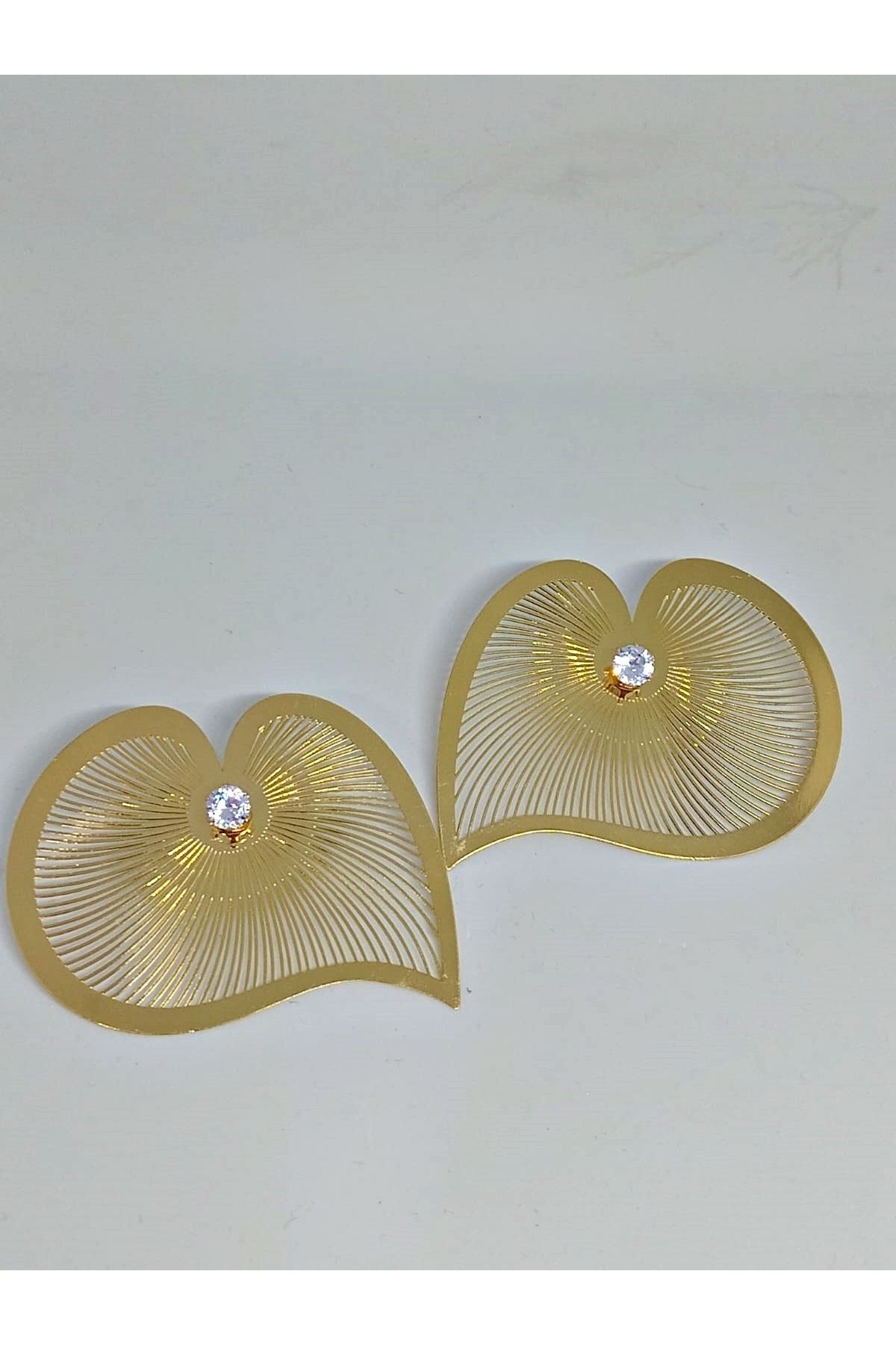 Gold Kalp Taşlı Şık Çok Hafif Büyük Kadın Küpe