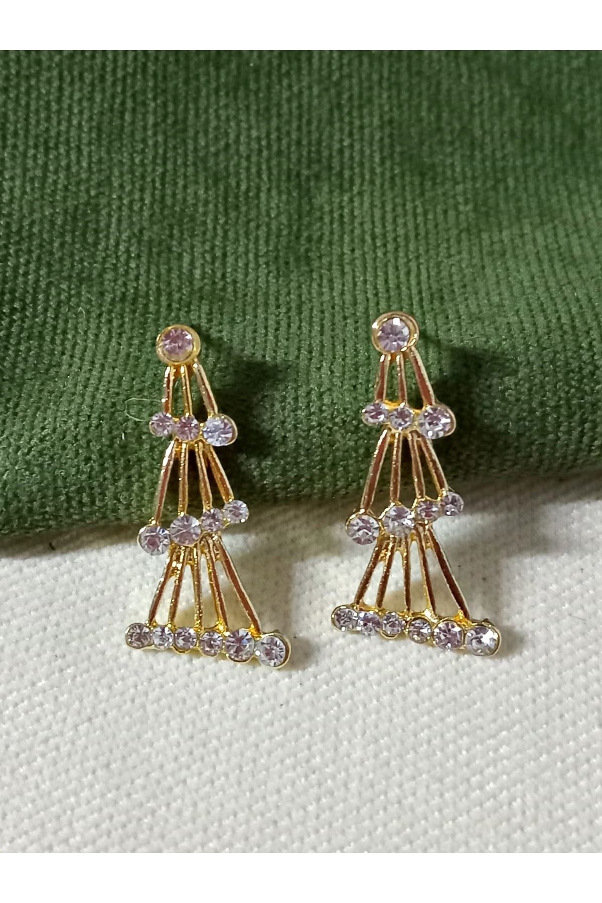 Gold Taşlı Tasarım Küçük Kadın Küpe