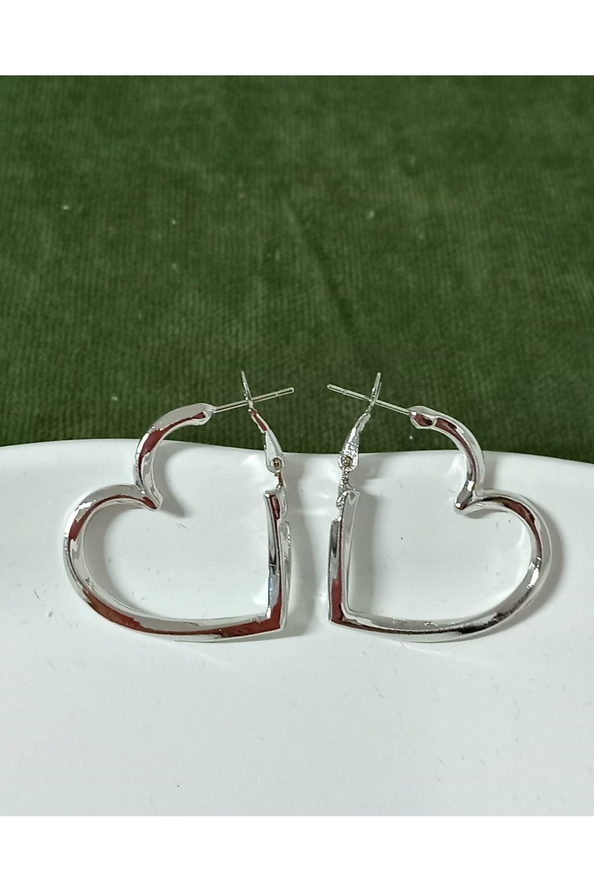 3cm Gümüş Kalp Halka Hafif  Kadın Küpe