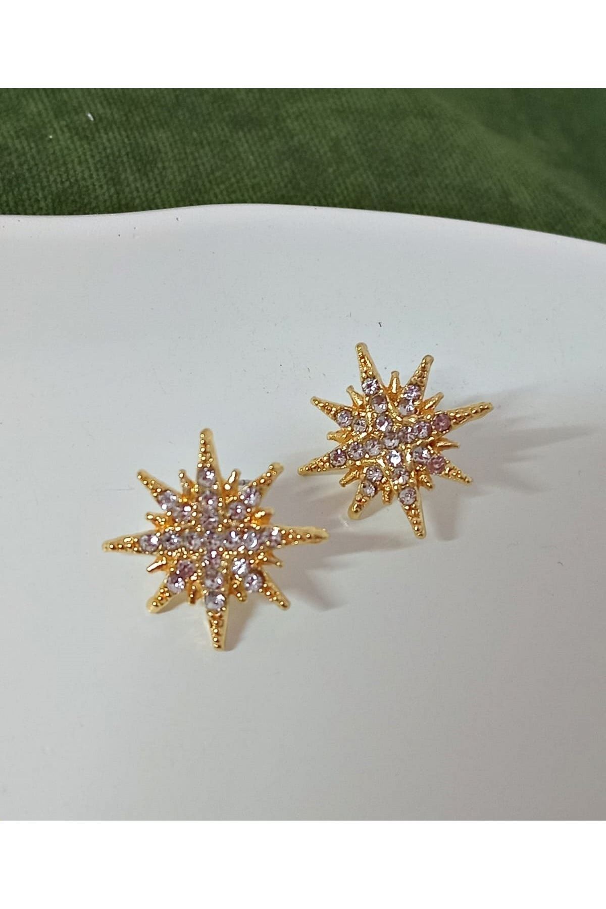 Gold Taşlı Yıldız Kadın Küpe