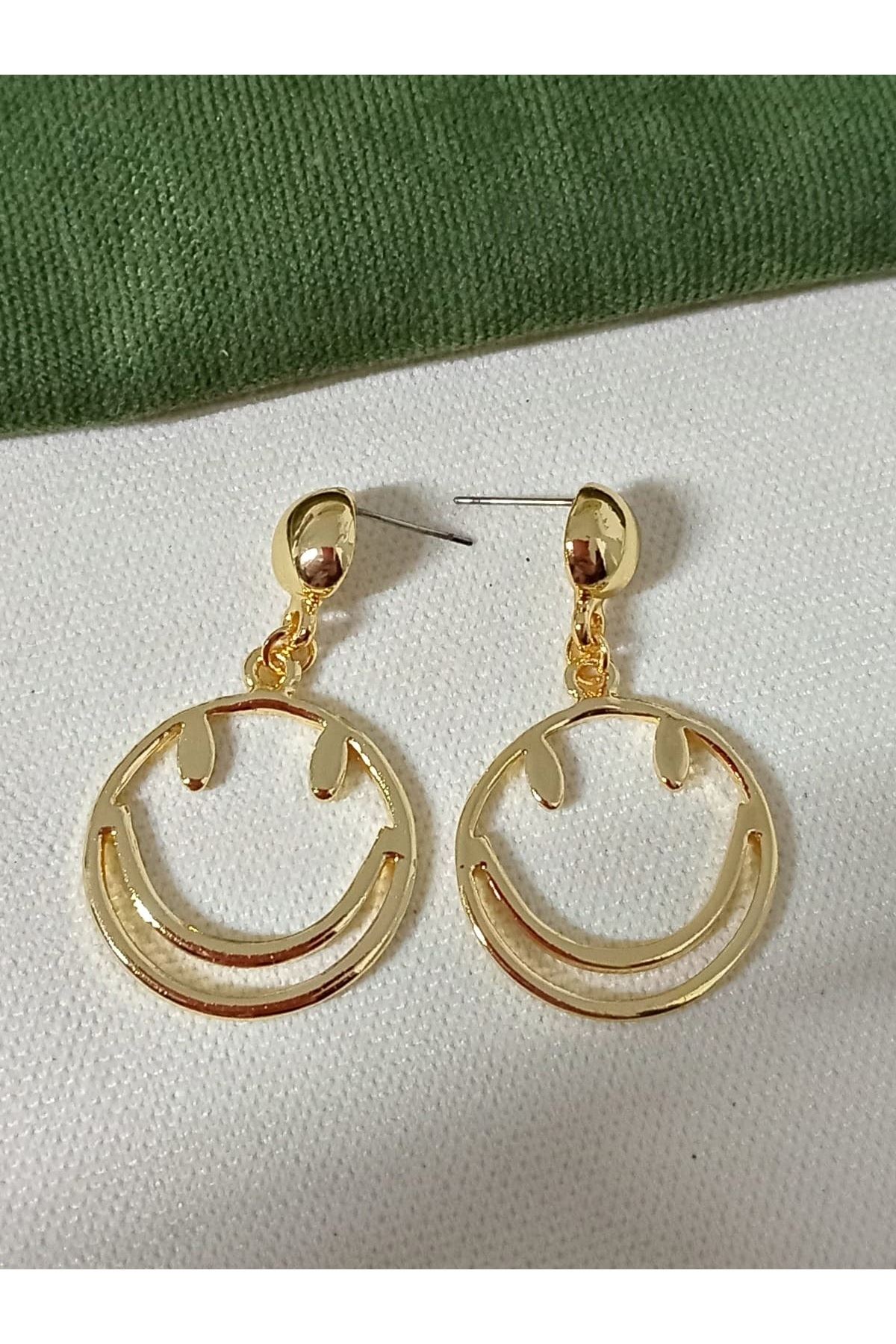 Gold Gülen Yüz Tasarım Kadın Küpe