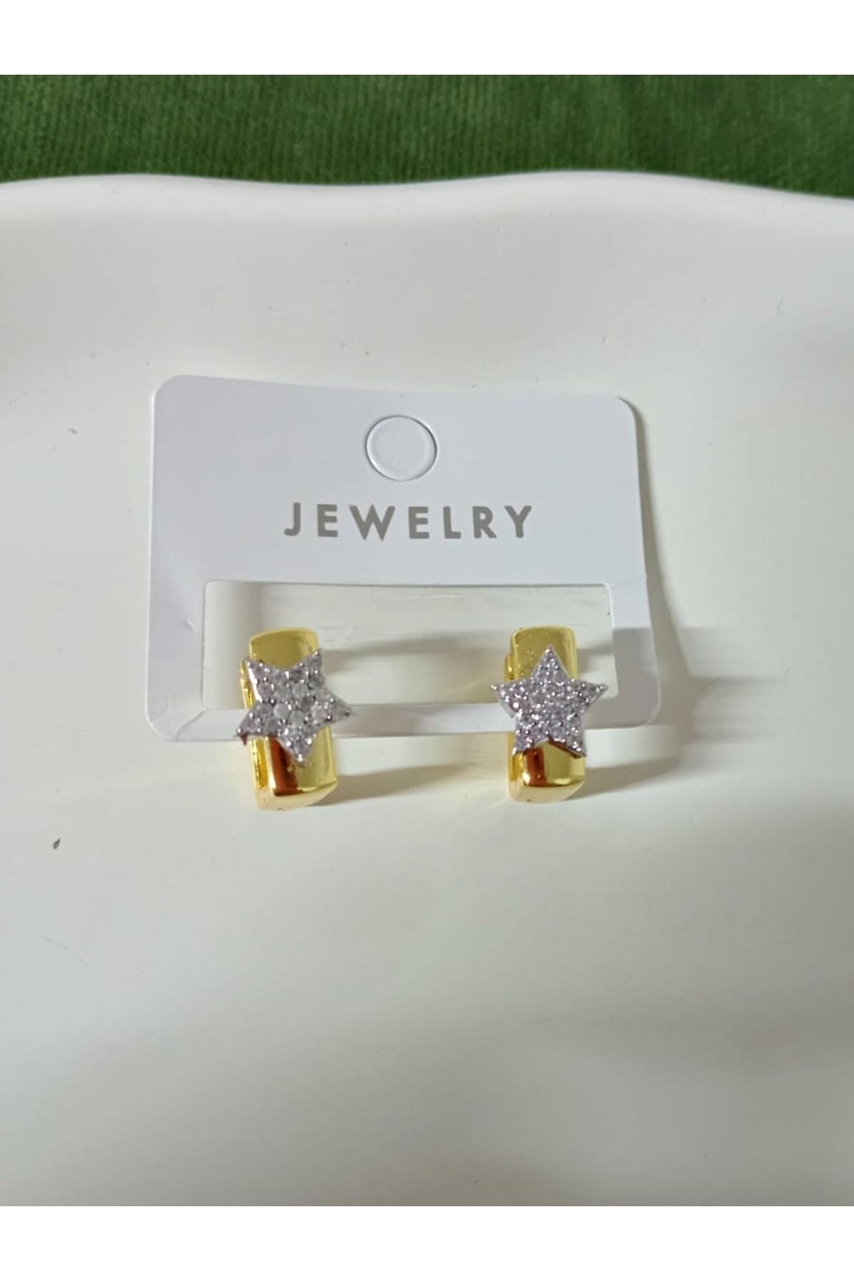 Gold Taşlı Yıldız Şık Kadın Küpe