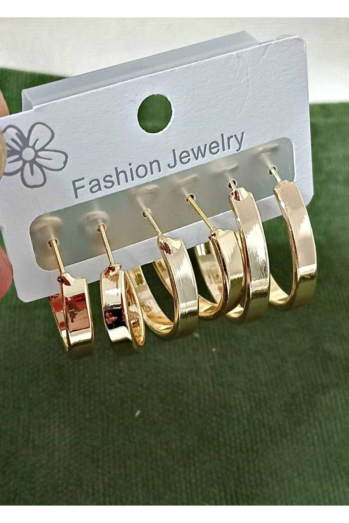 Gold 6 lı Set, 3 Boy Halka Şık Kadın Küpe