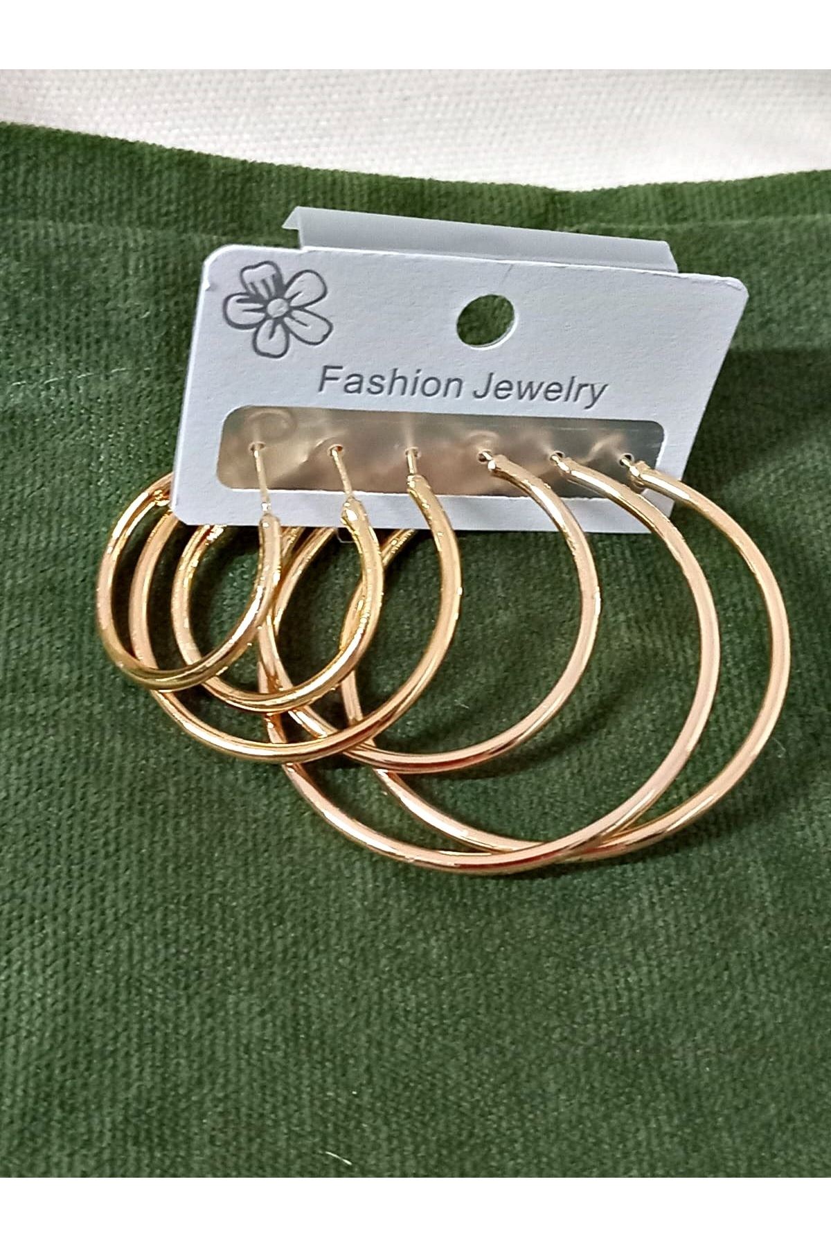 Gold İnce 6 lı Set, 3 Boy Halka Şık Kadın Küpe, Hafif