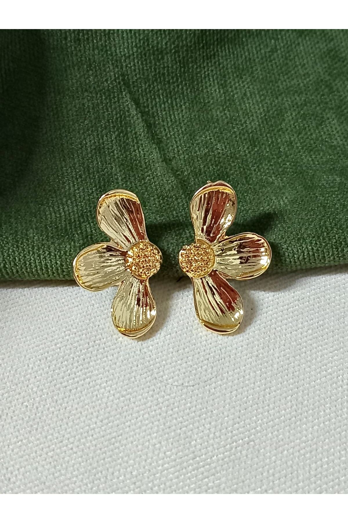 Gold Yarım Papatya Daisy Kadın Küpe