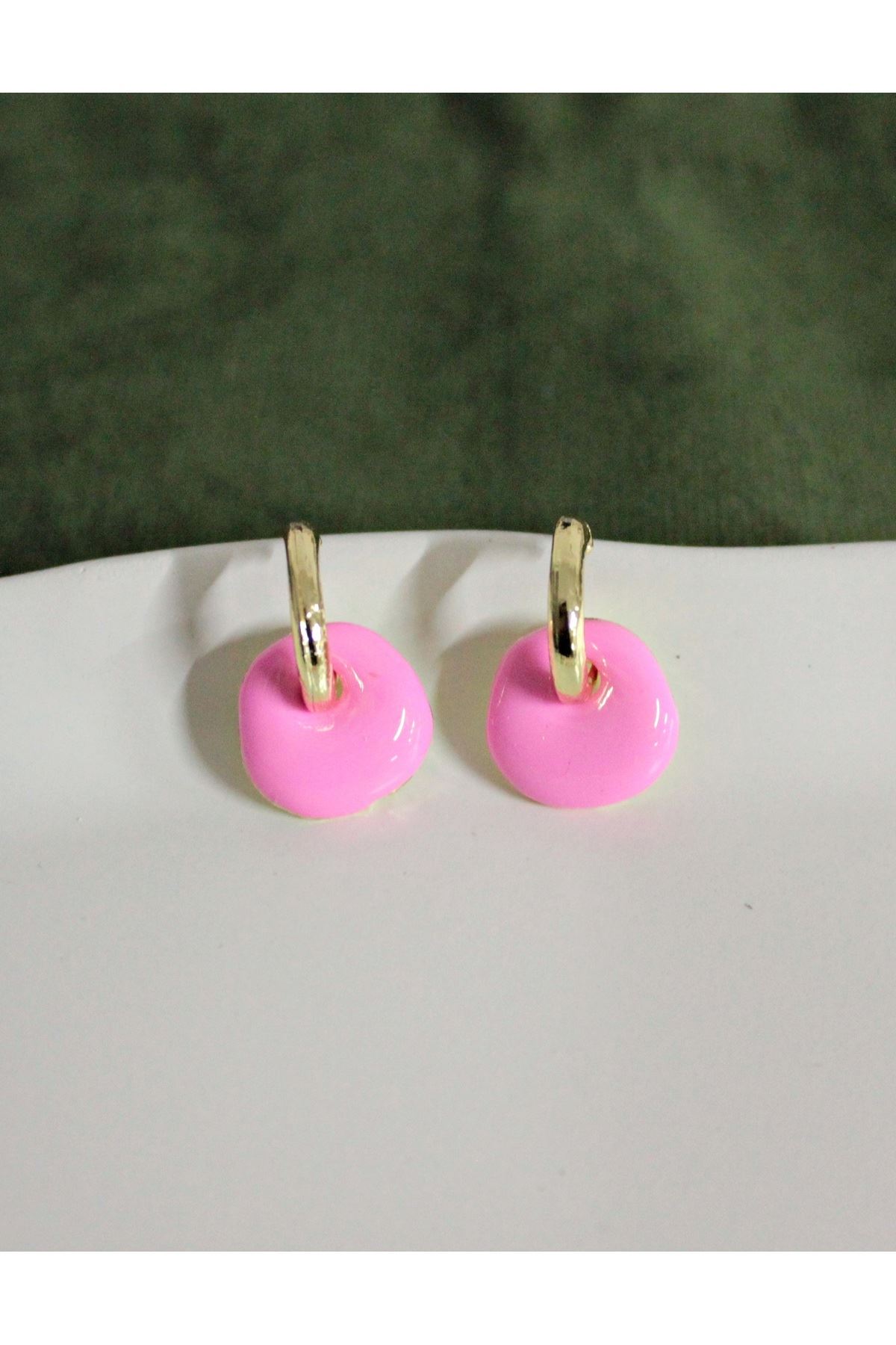 Pembe Mineli Halka Kadın Küpe