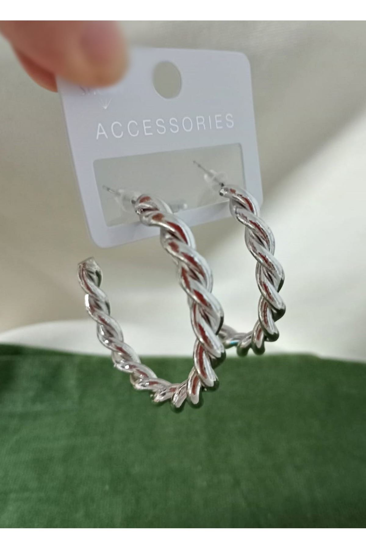 Gümüş Burma 4,5cm Halka Kadın Küpe Çelik