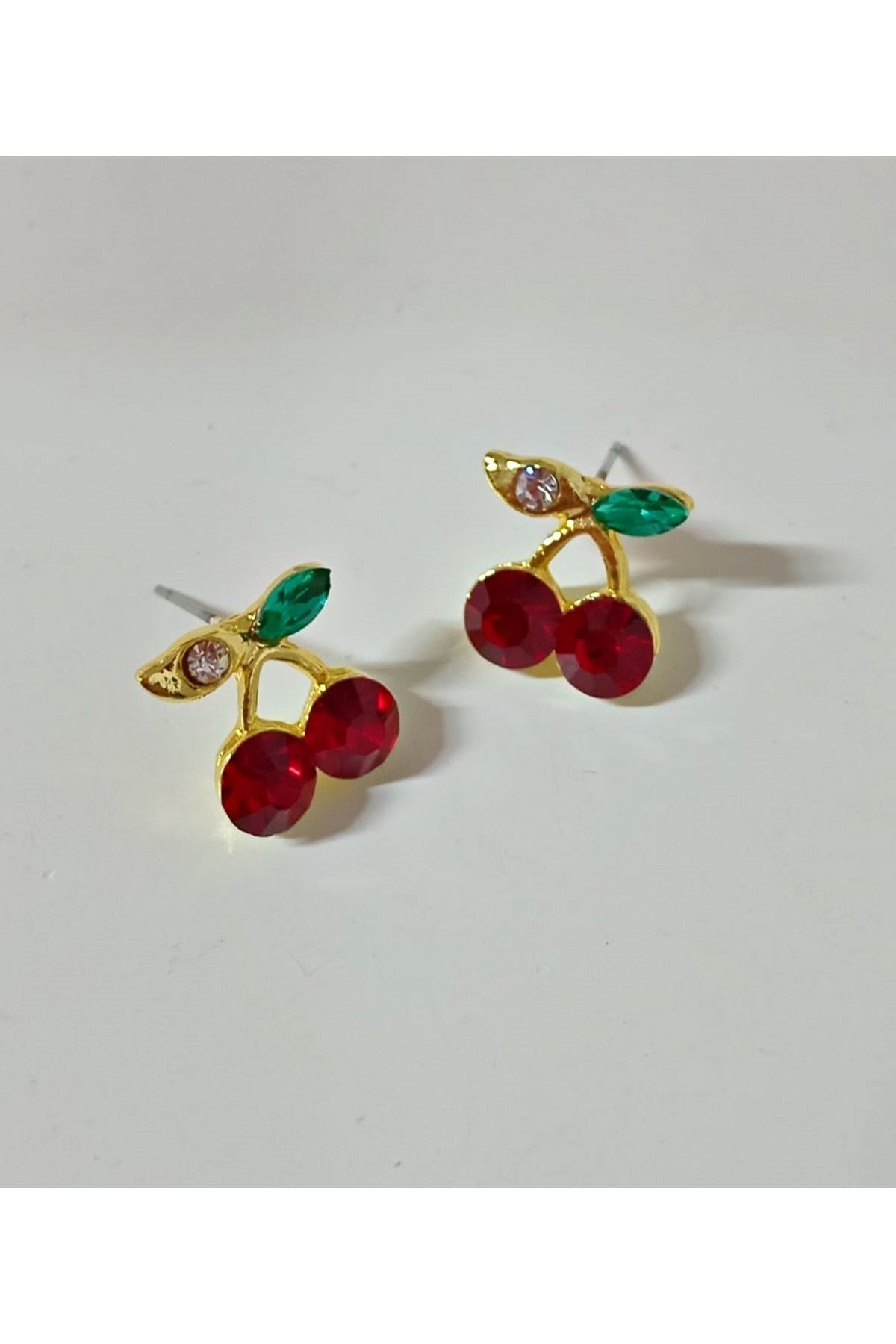Gold Taşlı Kiraz Küçük Kadın Küpe