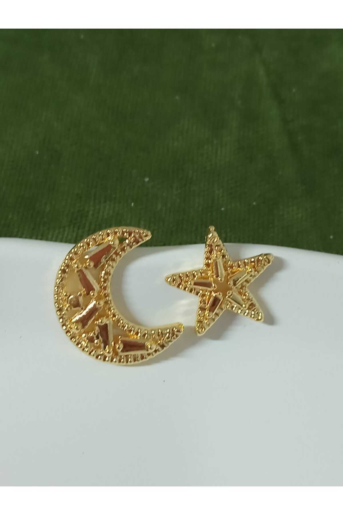 Gold Ay Yıldız Kadın Küpe