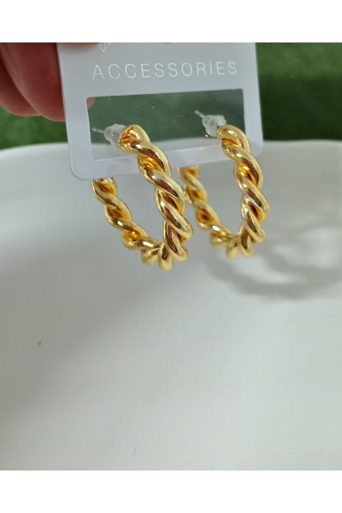 Gold Burma 3cm Halka Kadın Küpe Çelik
