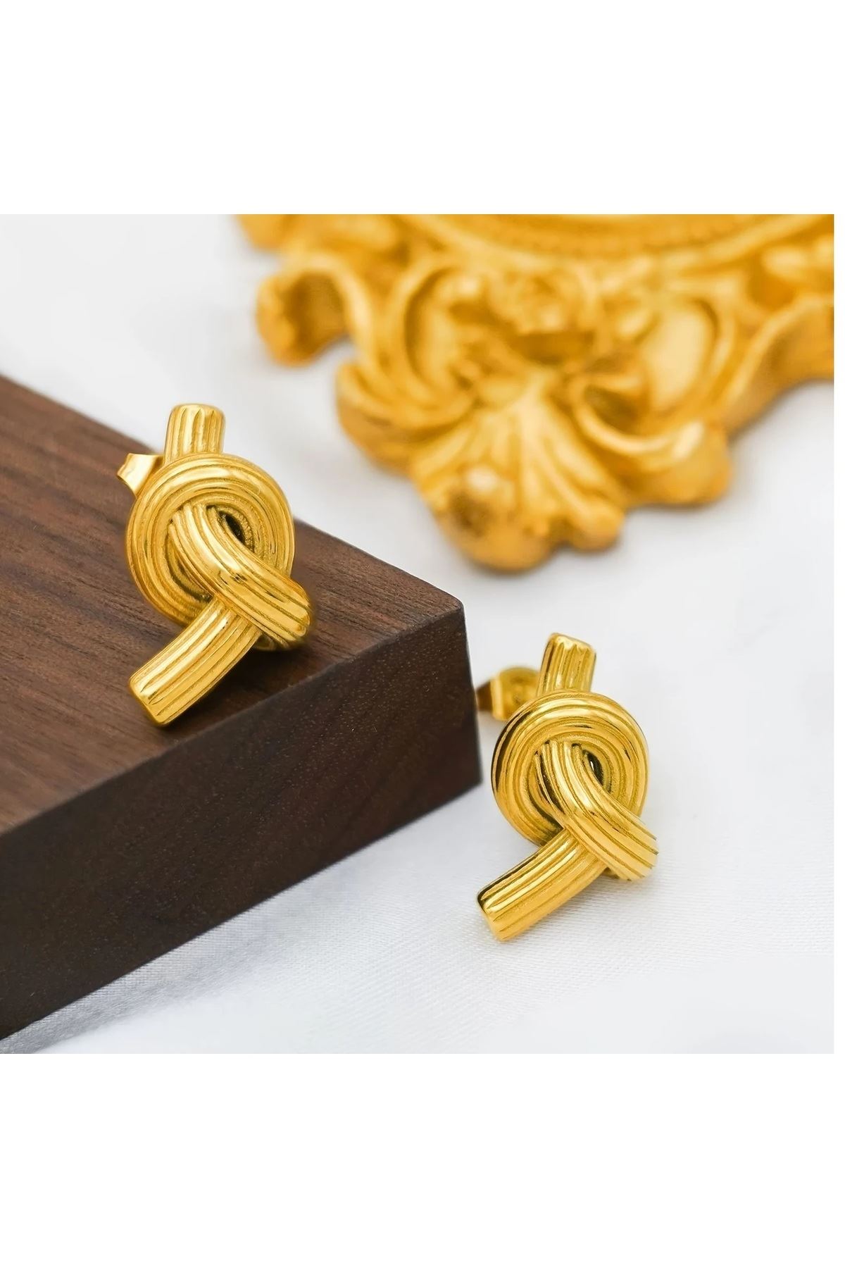 Gold Düğüm Şık Kadın Küpe