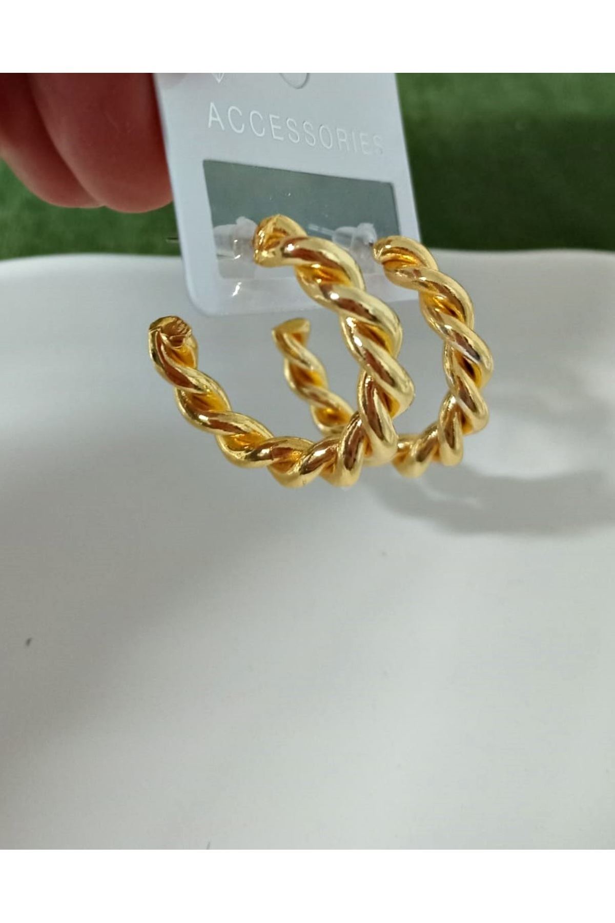 Gold Burma 3cm Halka Kadın Küpe Çelik