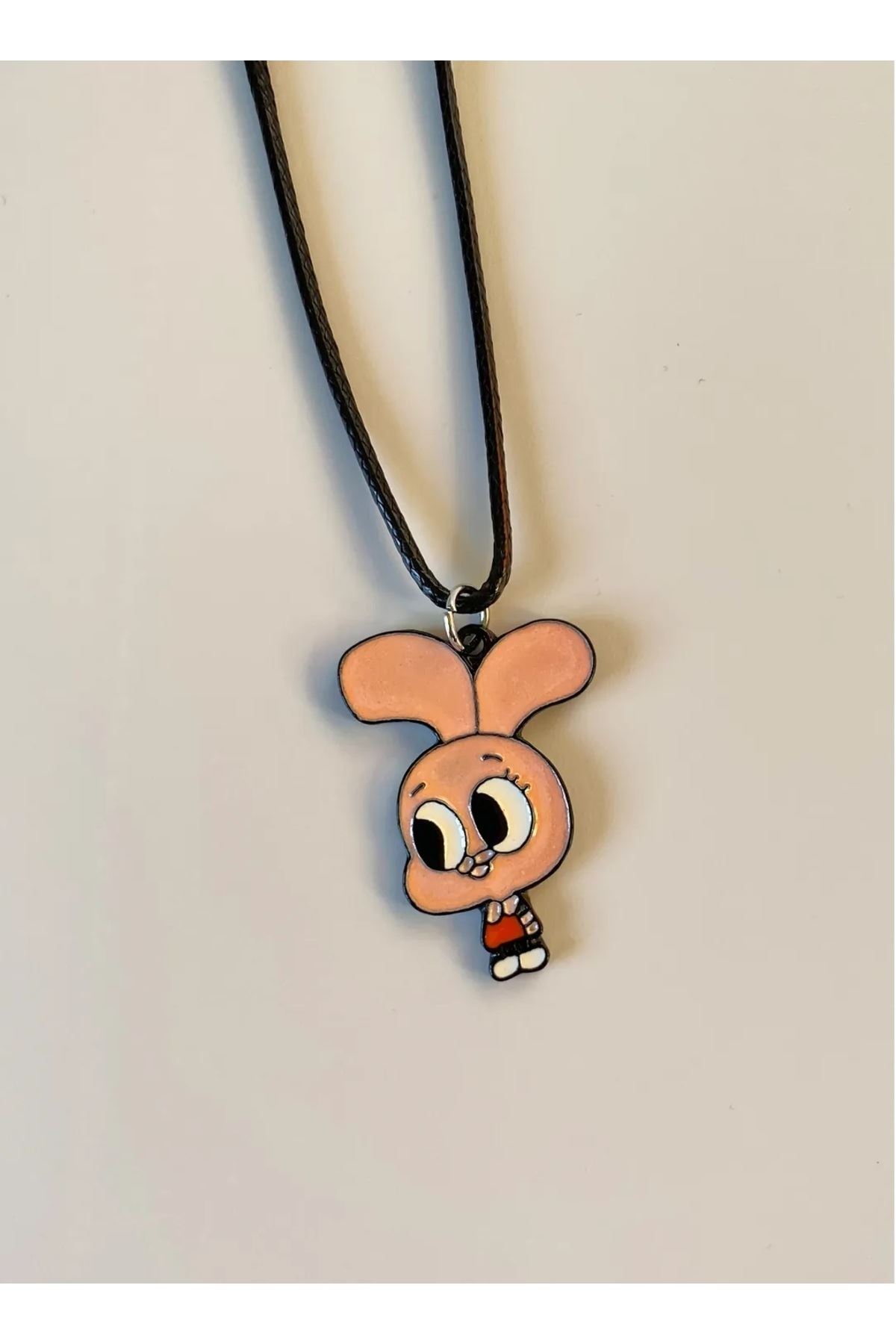 Pembe Tavşan Suni Deri Kayışlı Unisex Çocuk Kolye