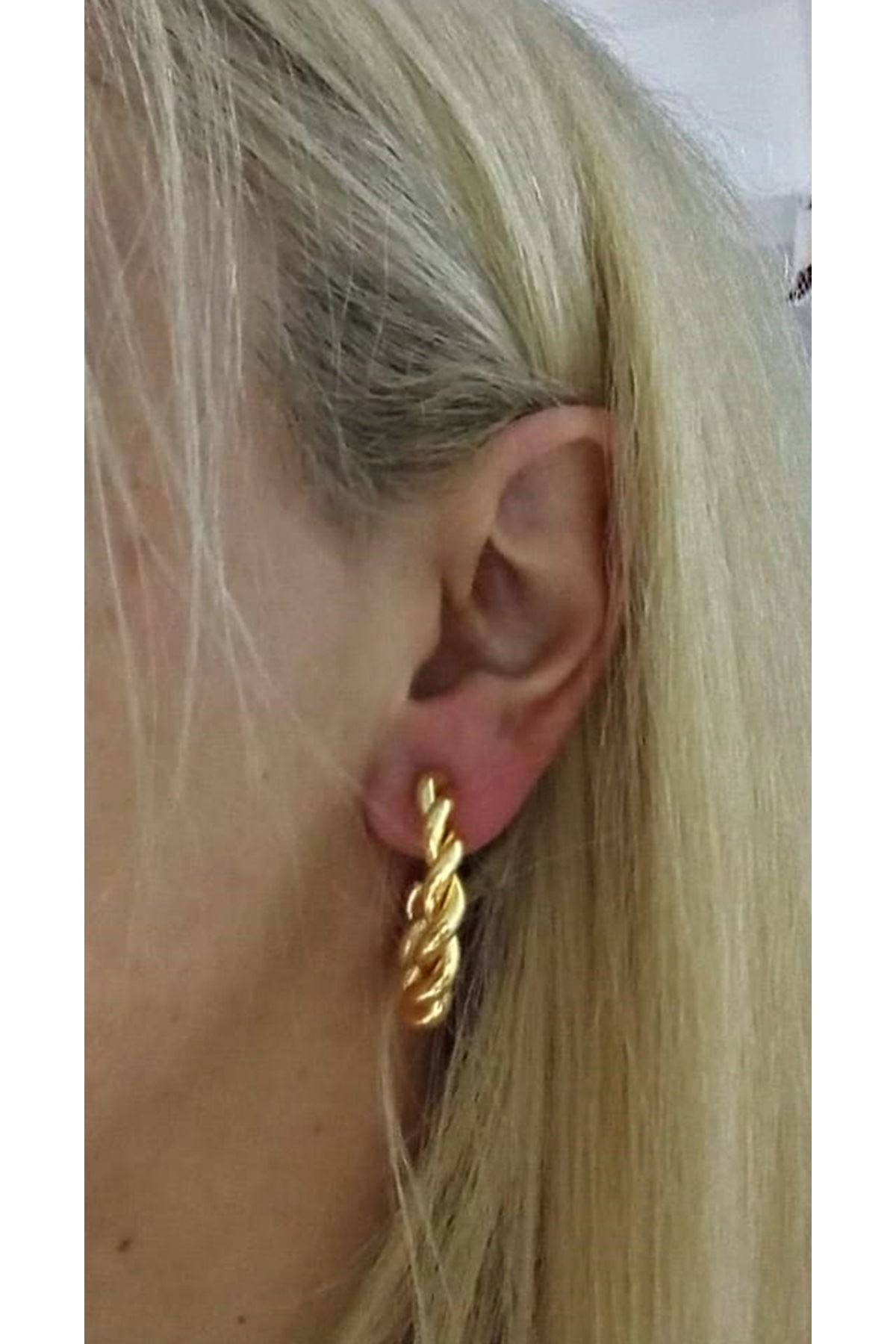 Gold Burma 3cm Halka Kadın Küpe Çelik