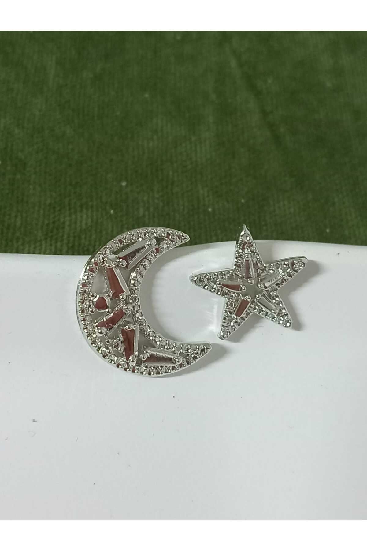 Gümüş Ay Yıldız Kadın Küpe