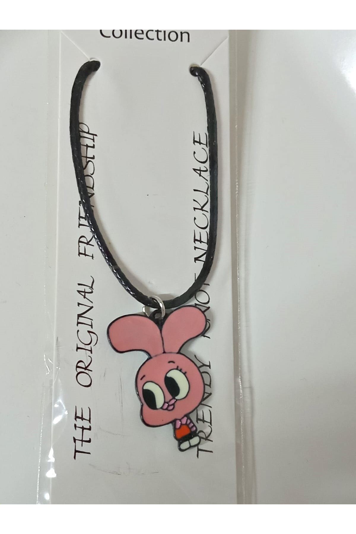 Pembe Tavşan Suni Deri Kayışlı Unisex Çocuk Kolye