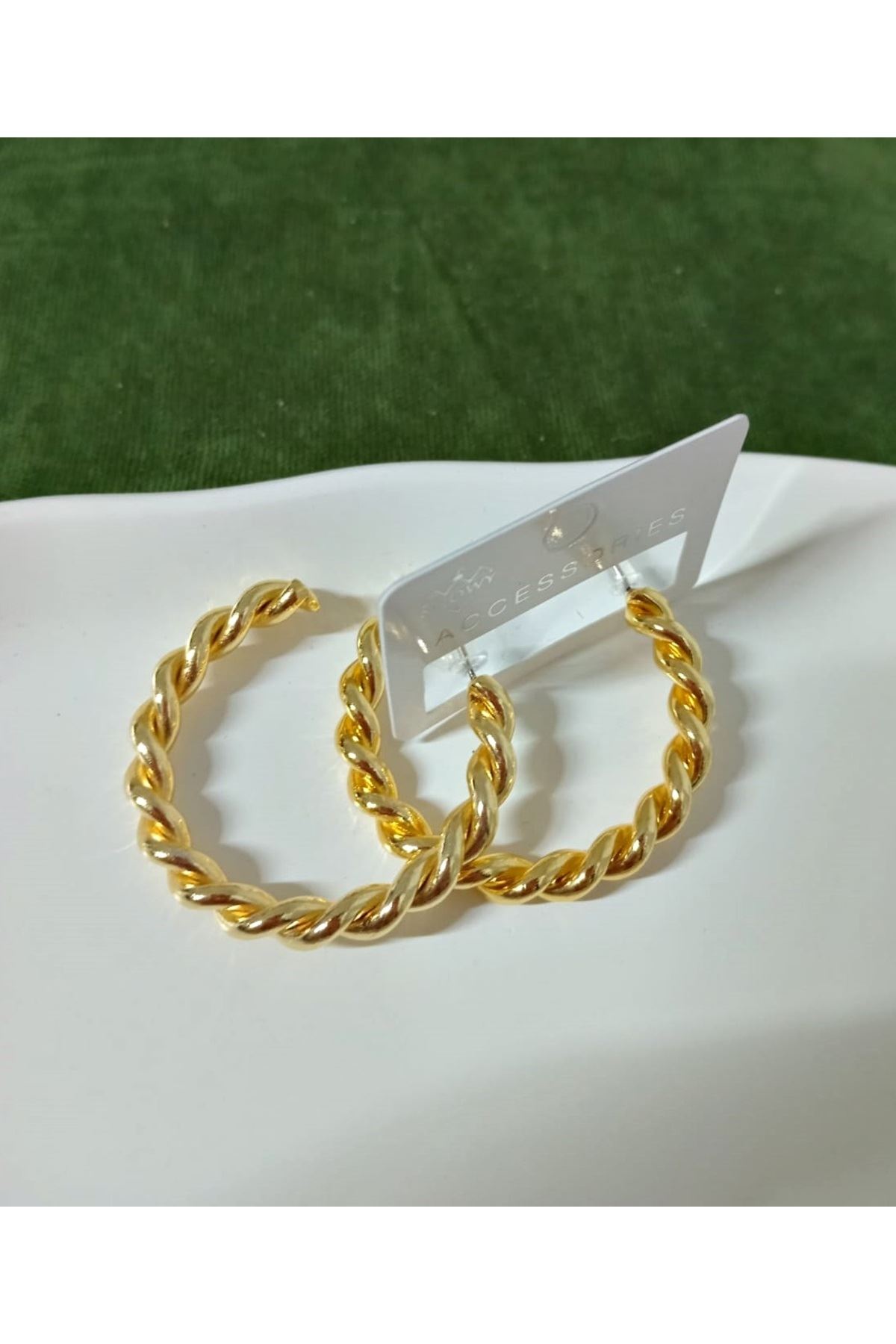 Gold Burma 4,5cm Halka Kadın Küpe Çelik